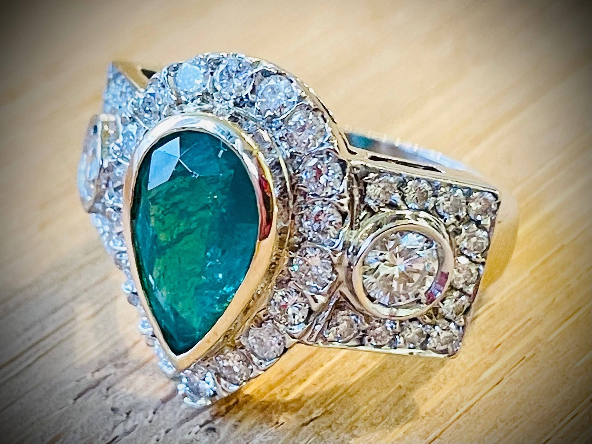 219,000 K18 YG Power Ring Emerald 0.70 Ruby 0.15 Dia 0.79 9.2g #12(6)