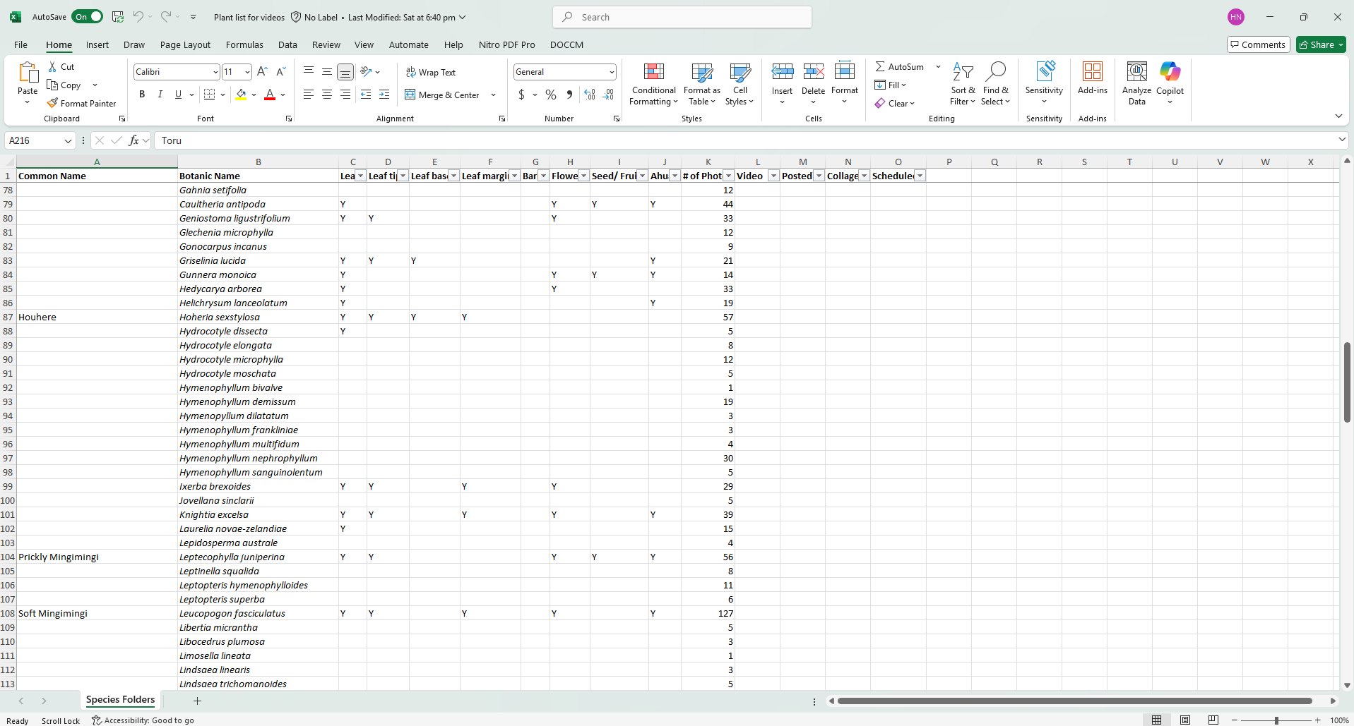 Field - And my spreadsheet to help me keep track of what I've got and ...