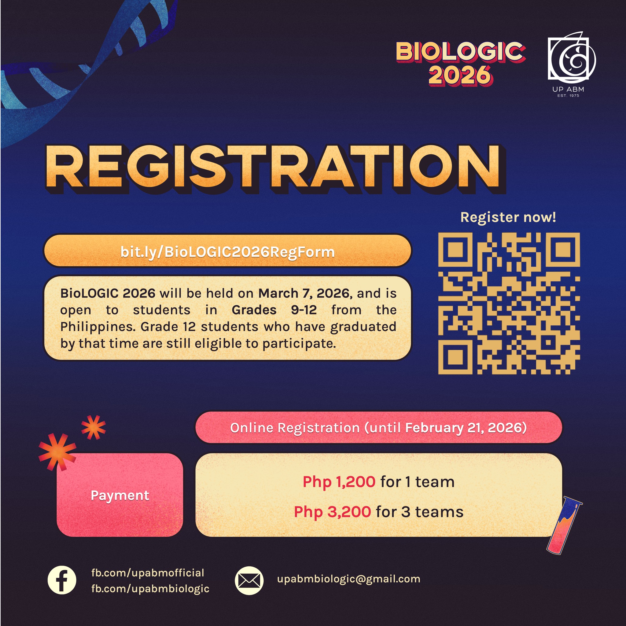🧬 BioLOGIC 2026: Quiz Bee Details... - UP ABM's Biologic | Facebook