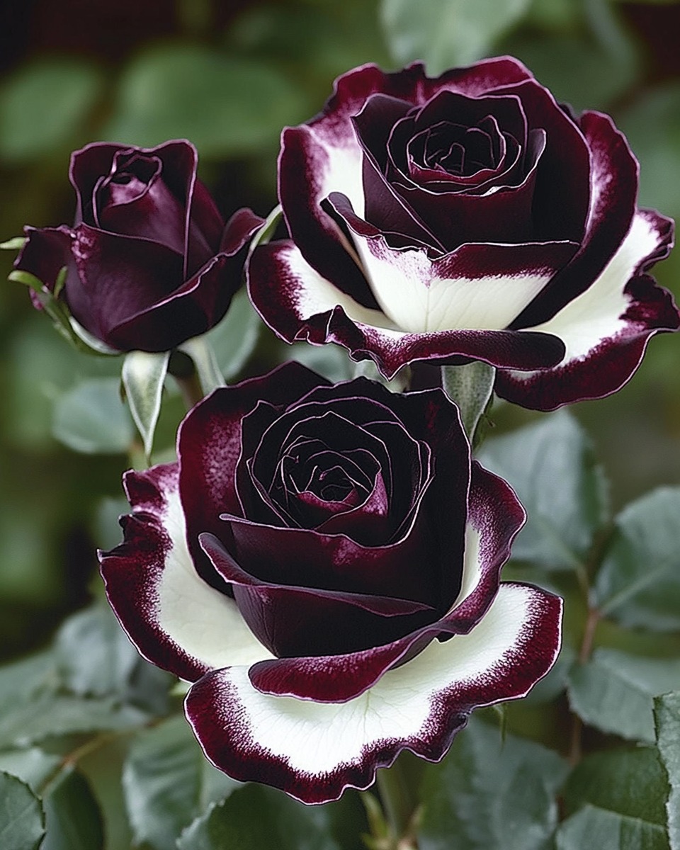 Black velvet and pearl white roses in perfect balance