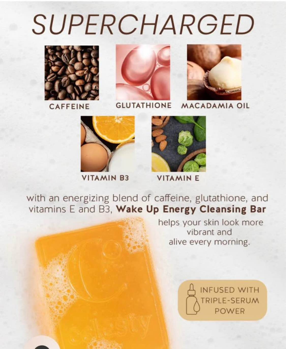 caffeine or glutathione Celesty Wake Up Energy Cleansing Bar and Retinage Daily Quick Mask Supersmart S-Acetyl Glutathione 300mg app Size:1x 5 mL Column