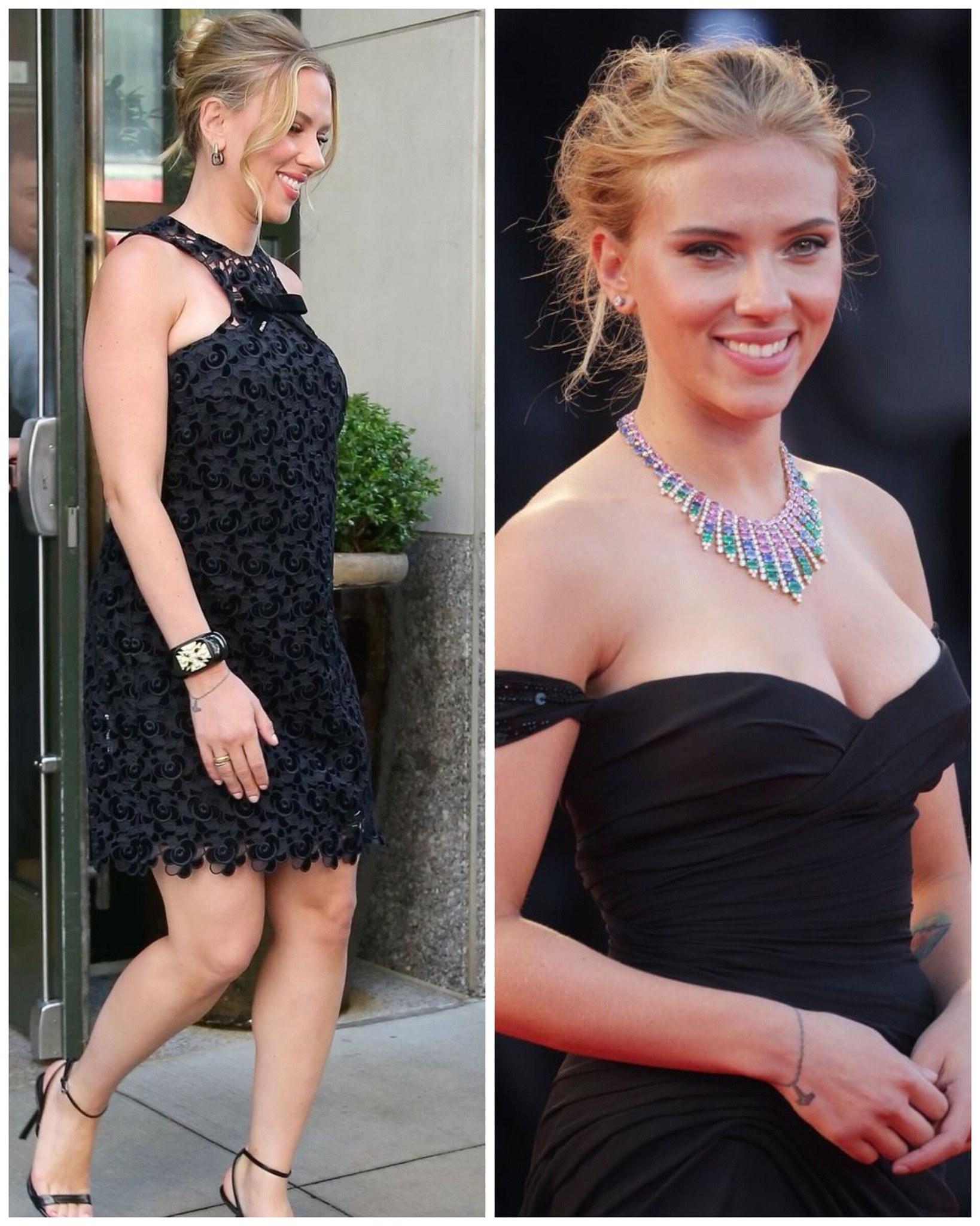 Scarlett Johansson wearing self-portrait BLACK BOUCLE FEATHER MINI DRESS on @fallontonight