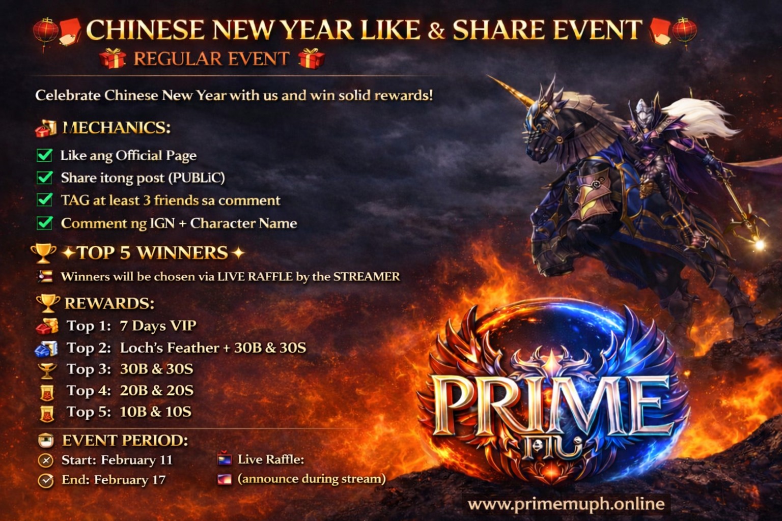 PRIME MU - 🧧🔥 CHINESE NEW YEAR LIKE & SHARE EVENT 🔥🧧 🎁... | Facebook