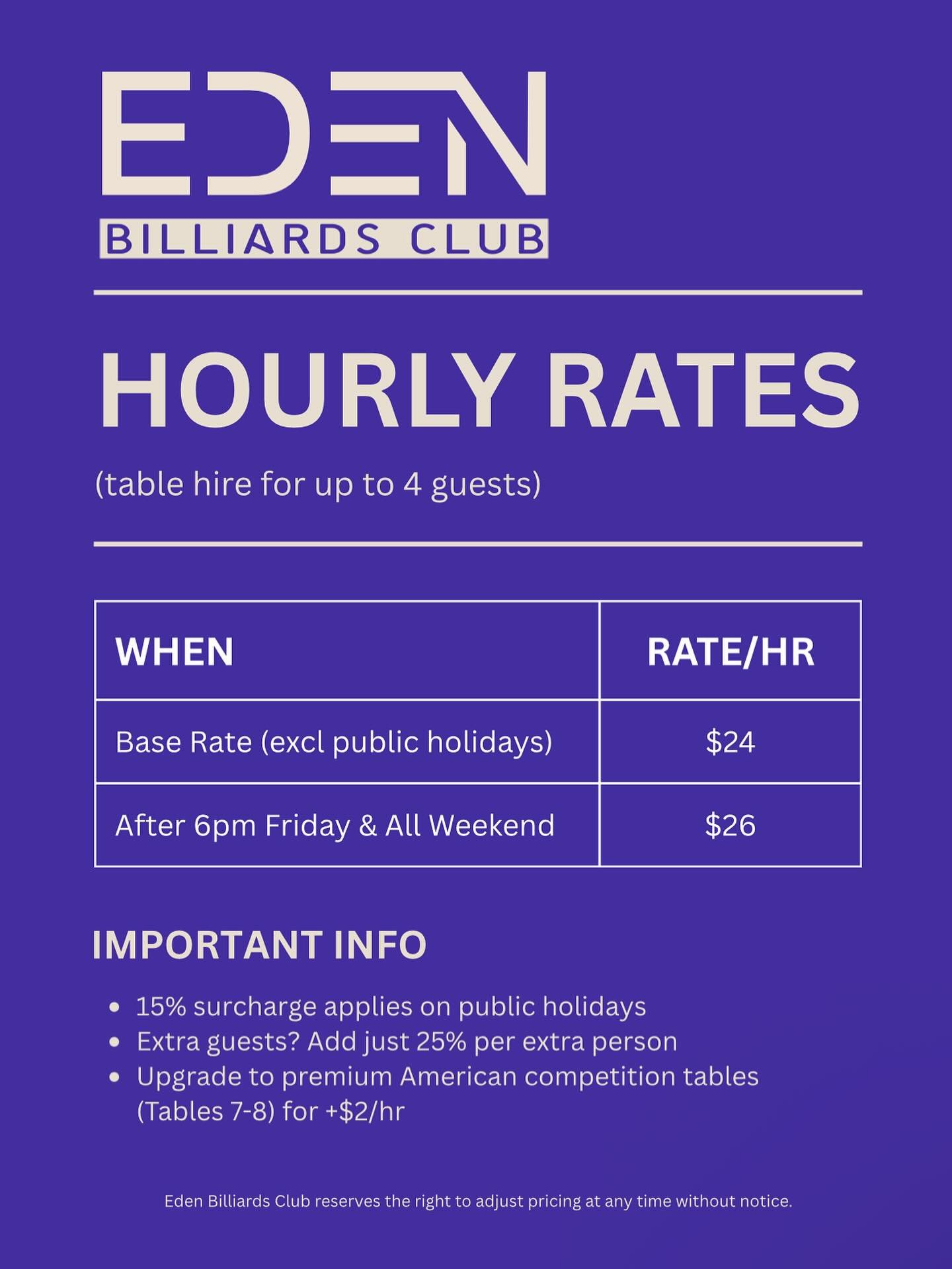 Eden - 🎱 EDEN BILLIARDS CLUB - OFFICIAL PRICE LIST 🎱 Here’s our latest ...