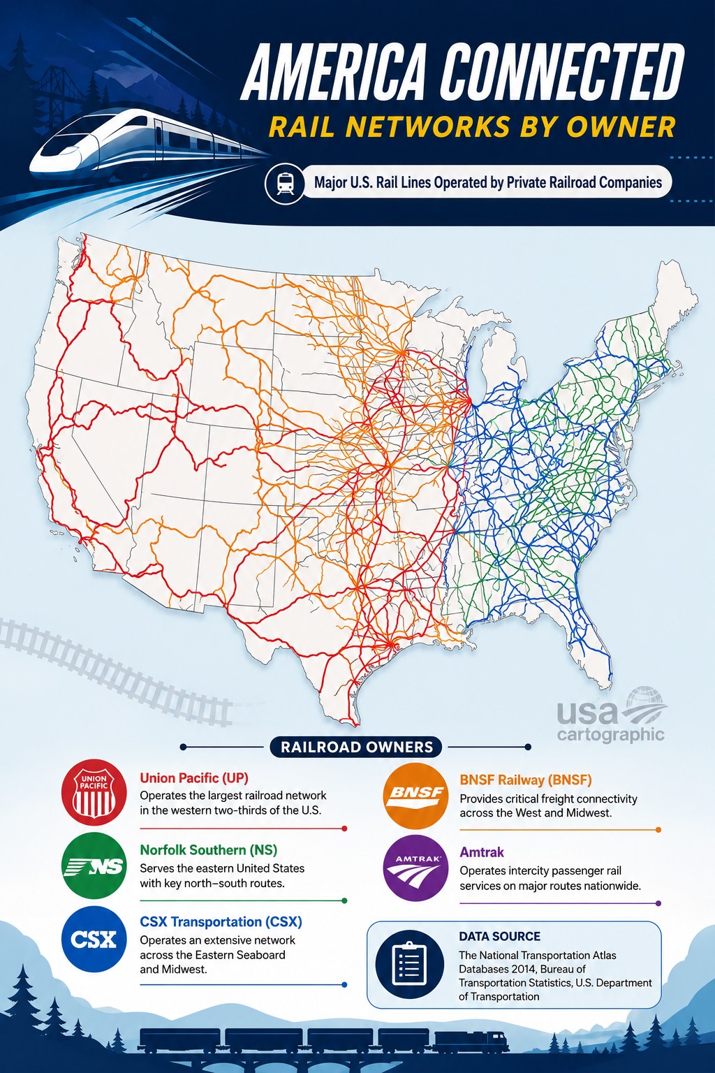 🛤️ Every major railroad line in North America, section by