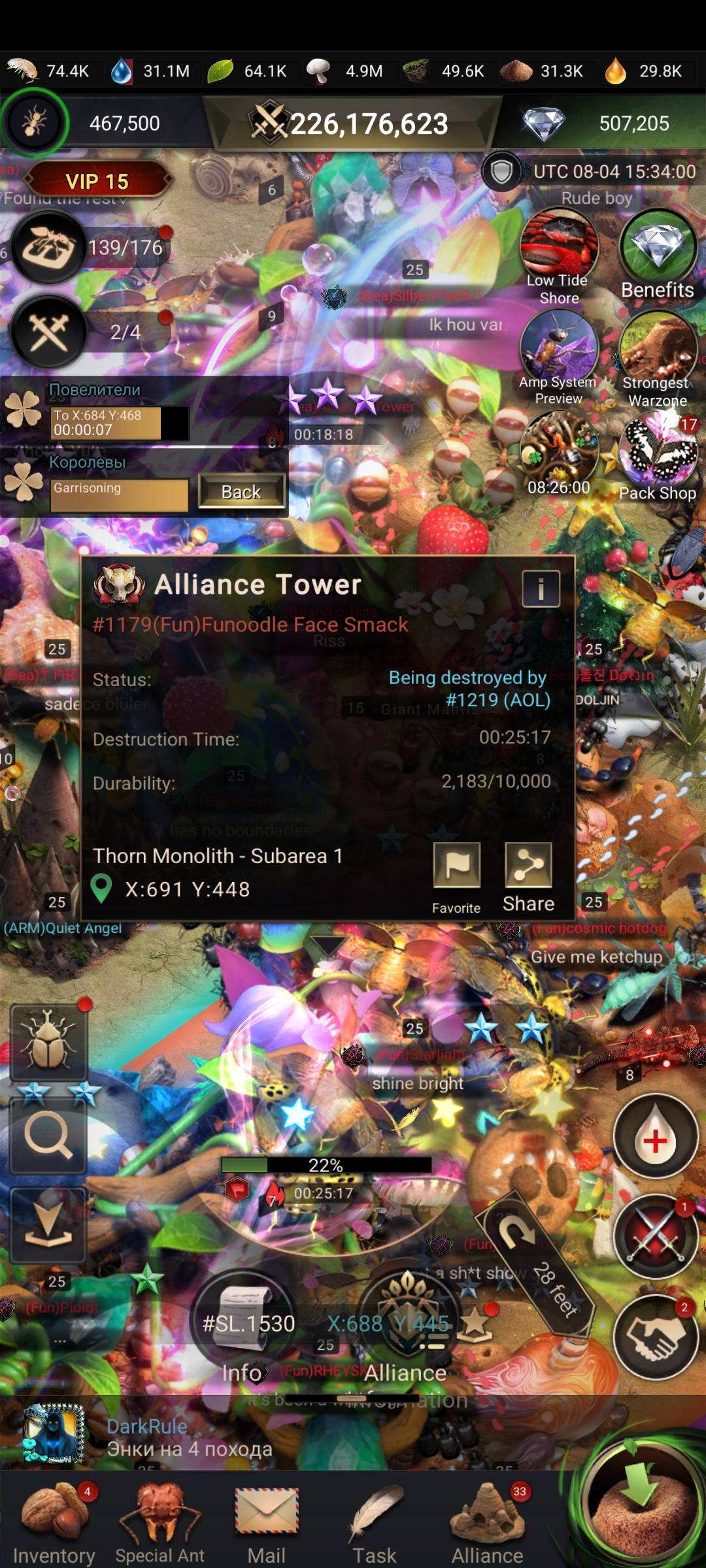 Today, Bea lost their residence and a few towers. Fun and Nok were