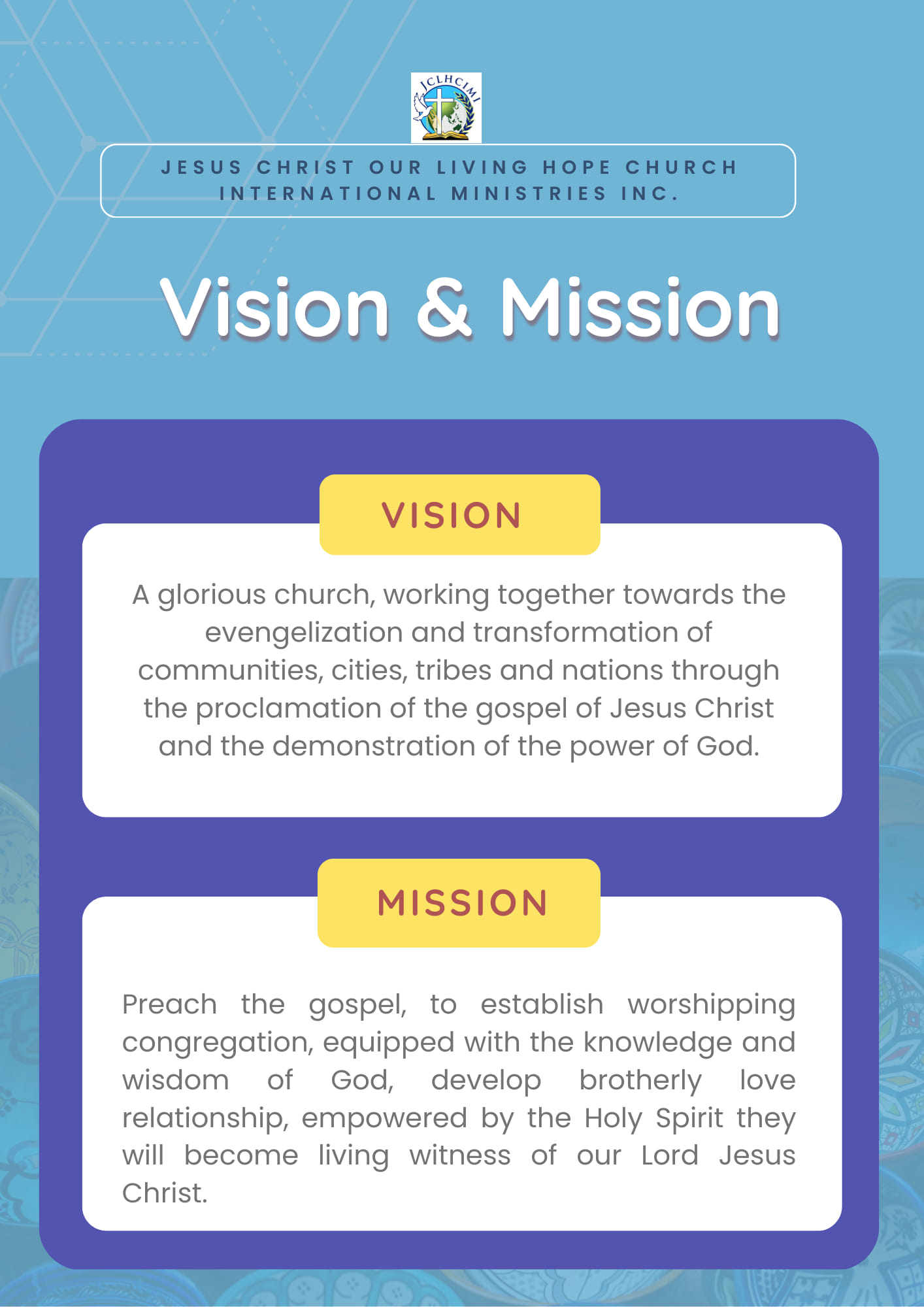 Jesus Christ Our Living Hope Church International Ministries Inc.