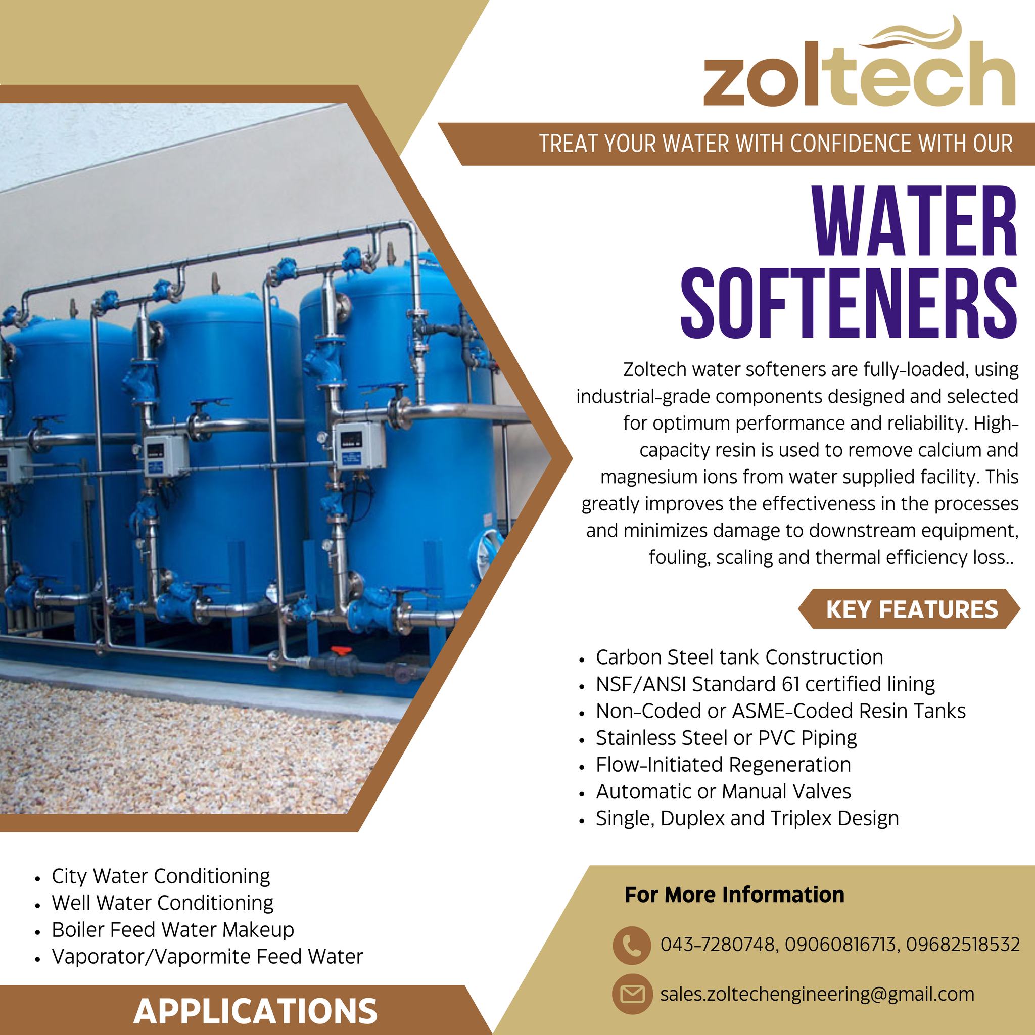 Zoltech - Zoltech water softeners are fully-loaded, using industrial ...