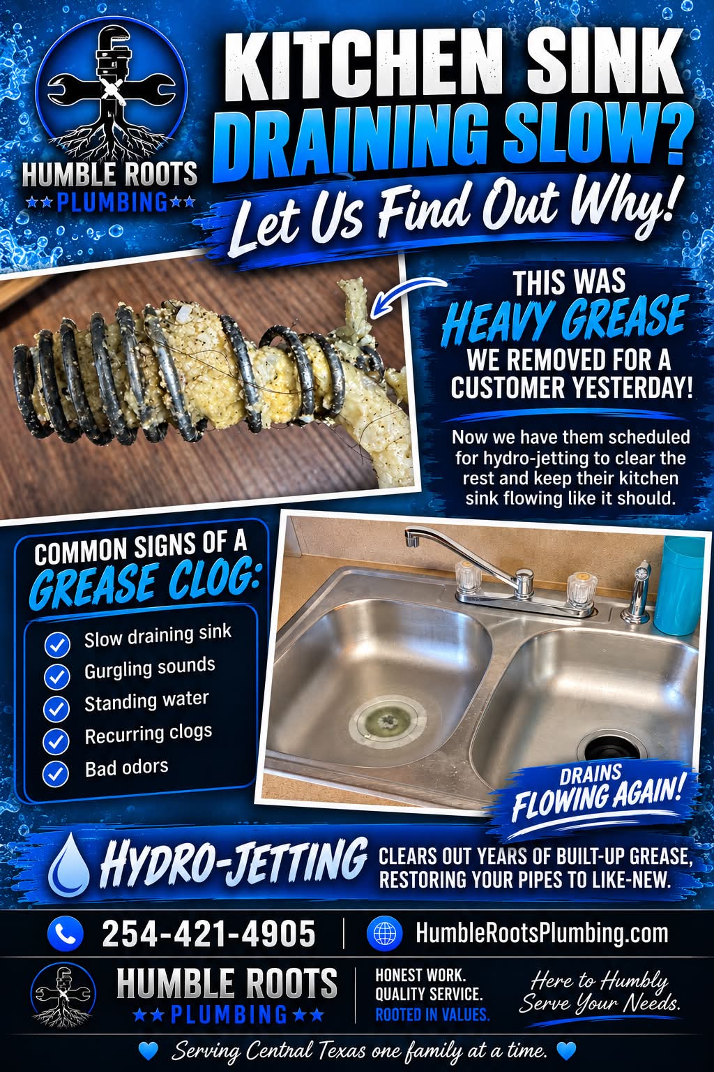 Hydro-jetting for grease buildup in kitchen sink drains