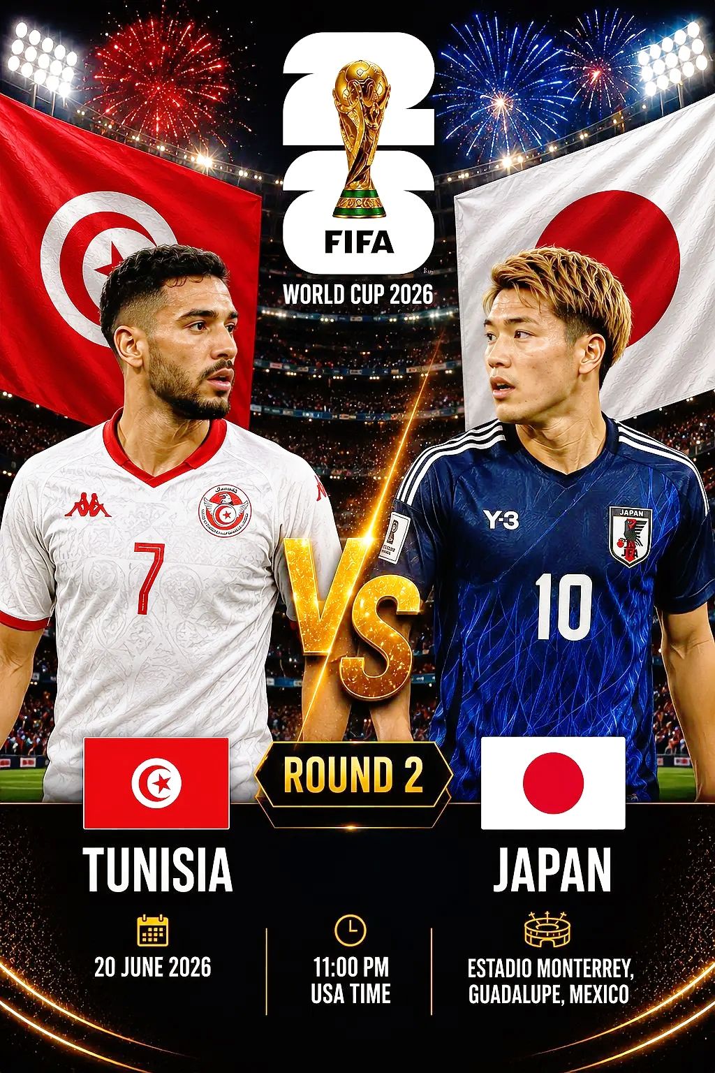Tunisia vs Japan in FIFA World Cup 2026 Round 2