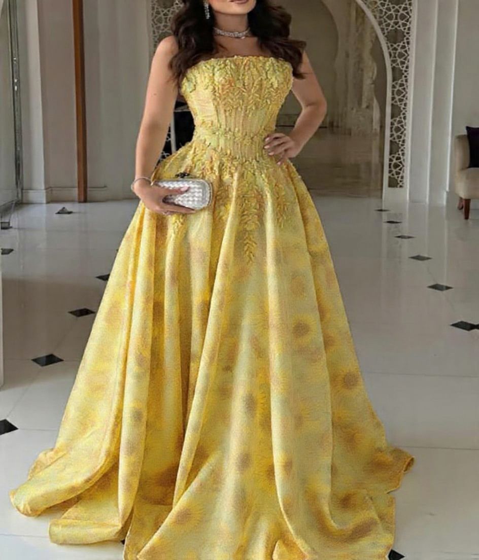 sunflower yellow formal dress Luxurious golden satin ball gown yellow formal dress