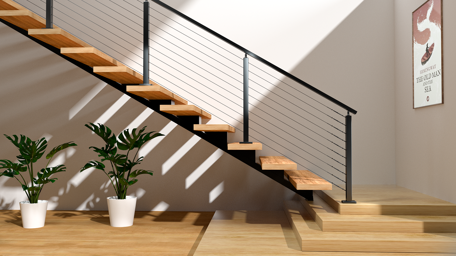 Muzata floating stair & cable railing