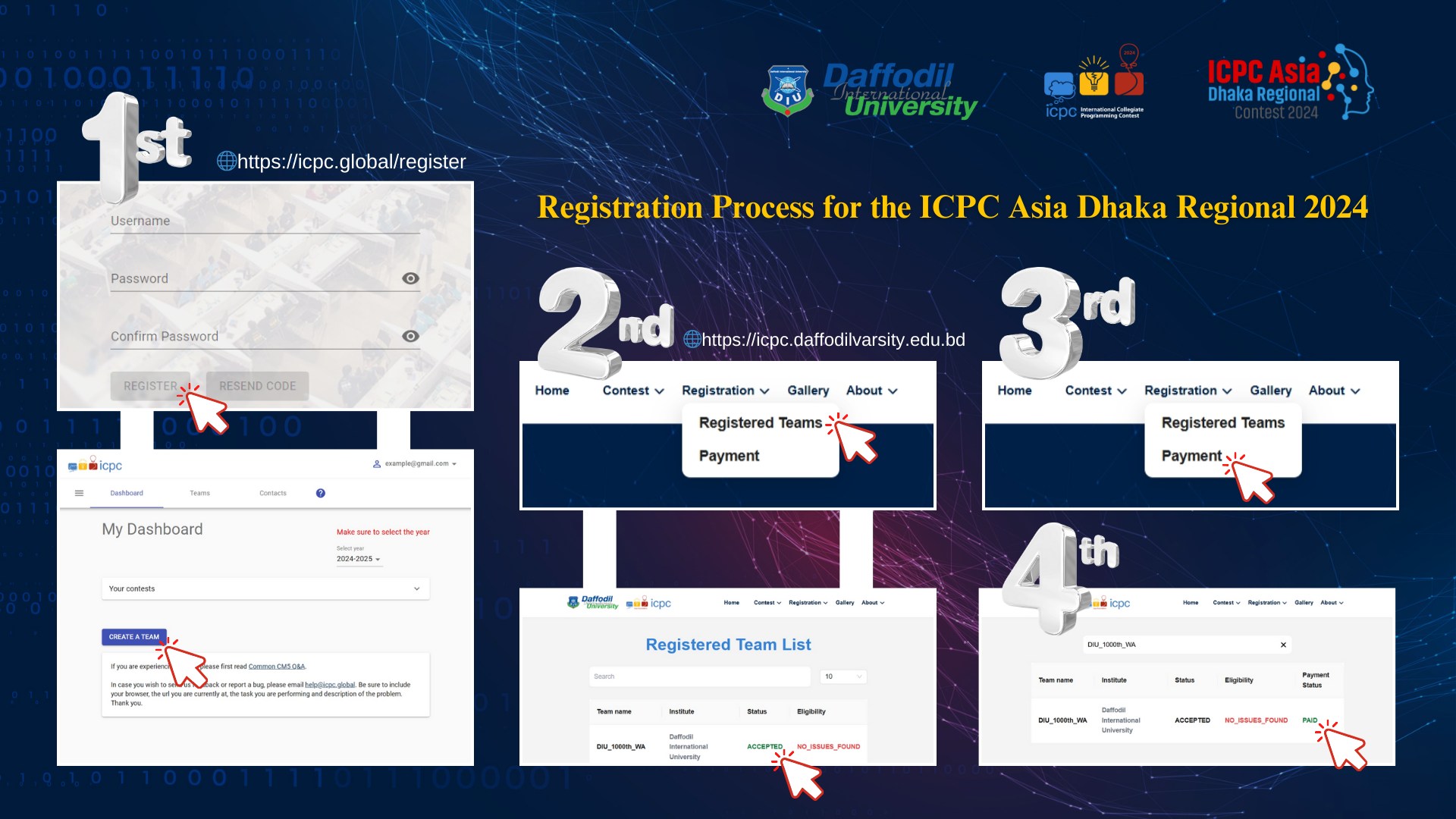 𝗧𝗲𝗮𝗺 𝗥𝗲𝗴𝗶𝘀𝘁𝗿𝗮𝘁𝗶𝗼𝗻 𝗣𝗿𝗼𝗰𝗲𝘀𝘀... - ICPC Dhaka Regional 2024 - DIU | Facebook
