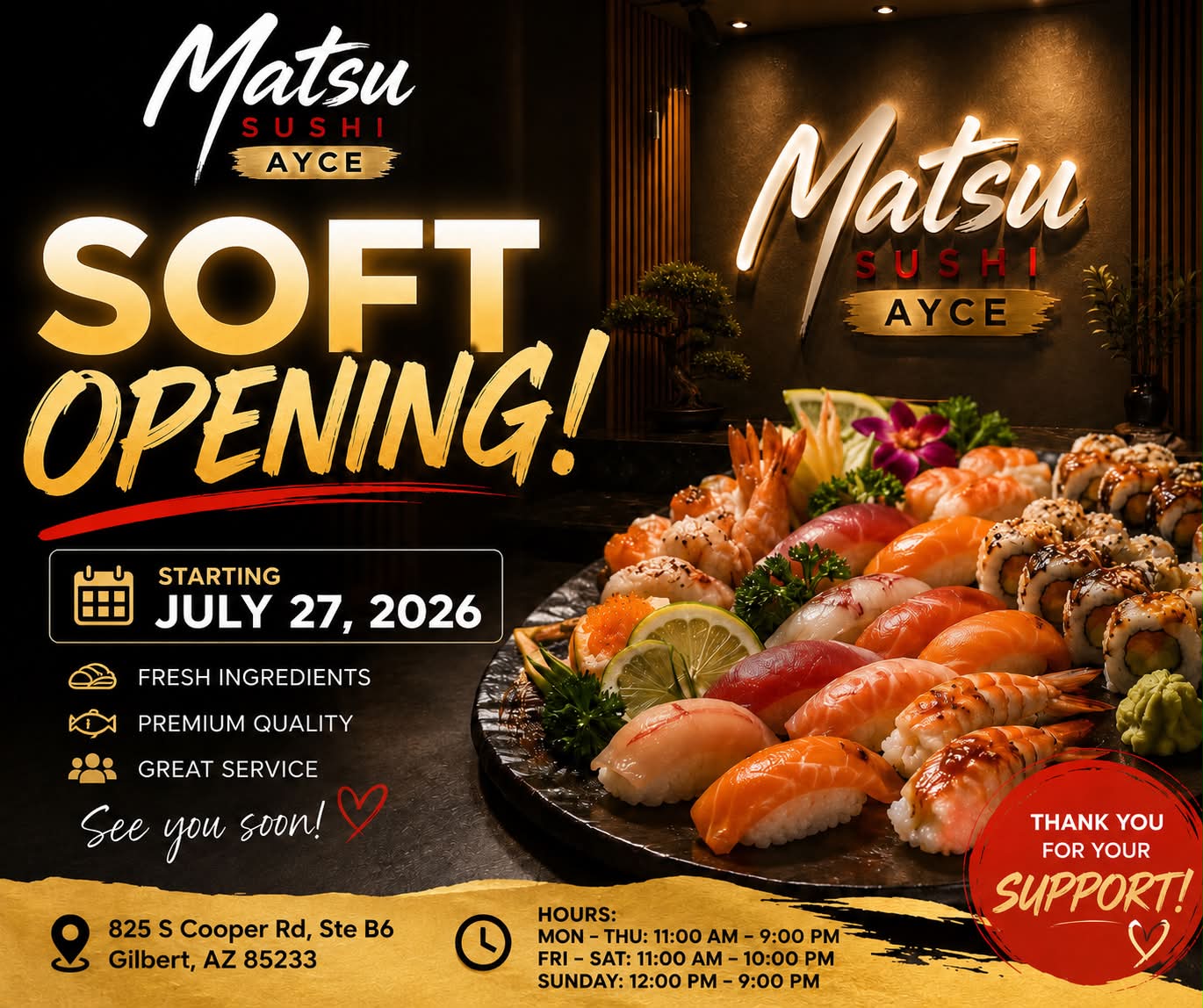 Matsu sushi ayce opening in Gilbert, Arizona