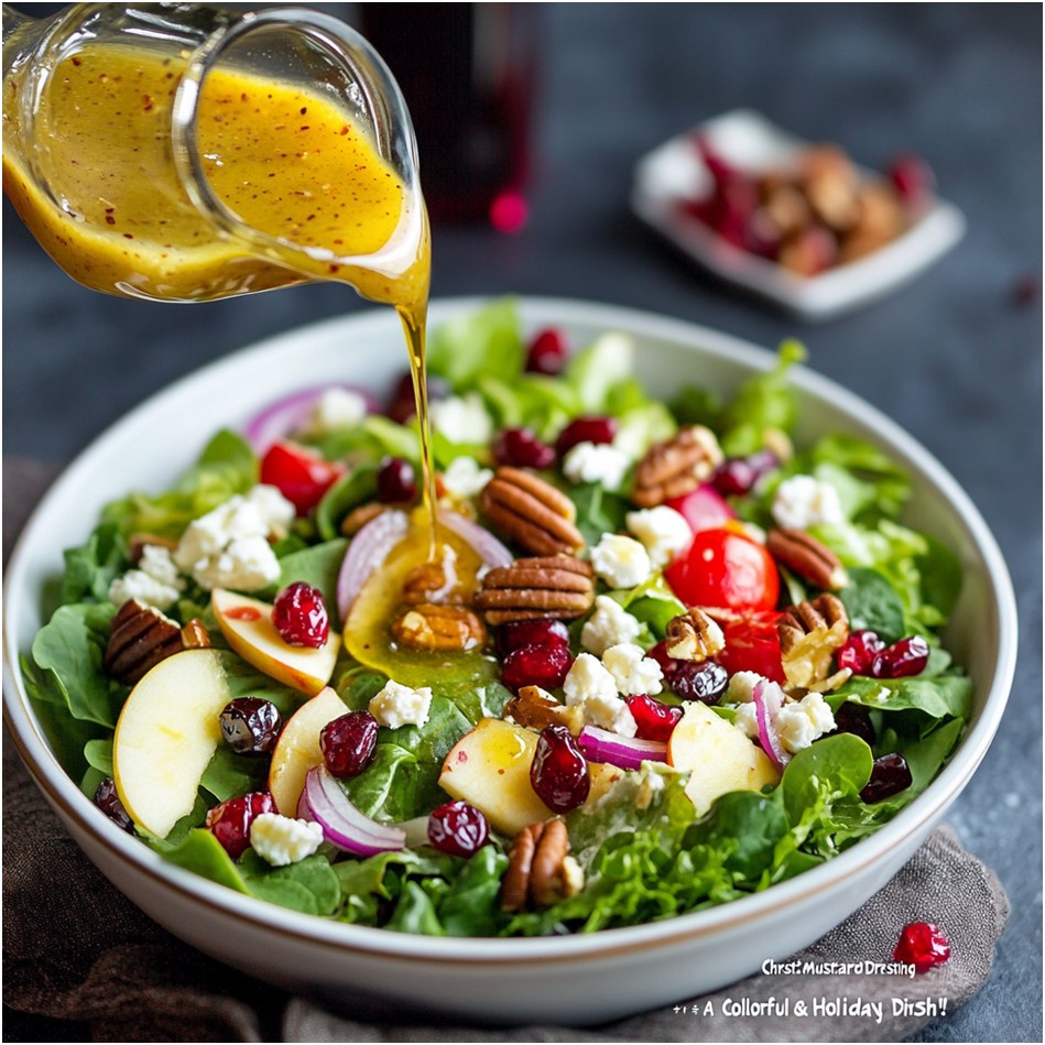 Delicious Christmas salad with honey mustard dressing