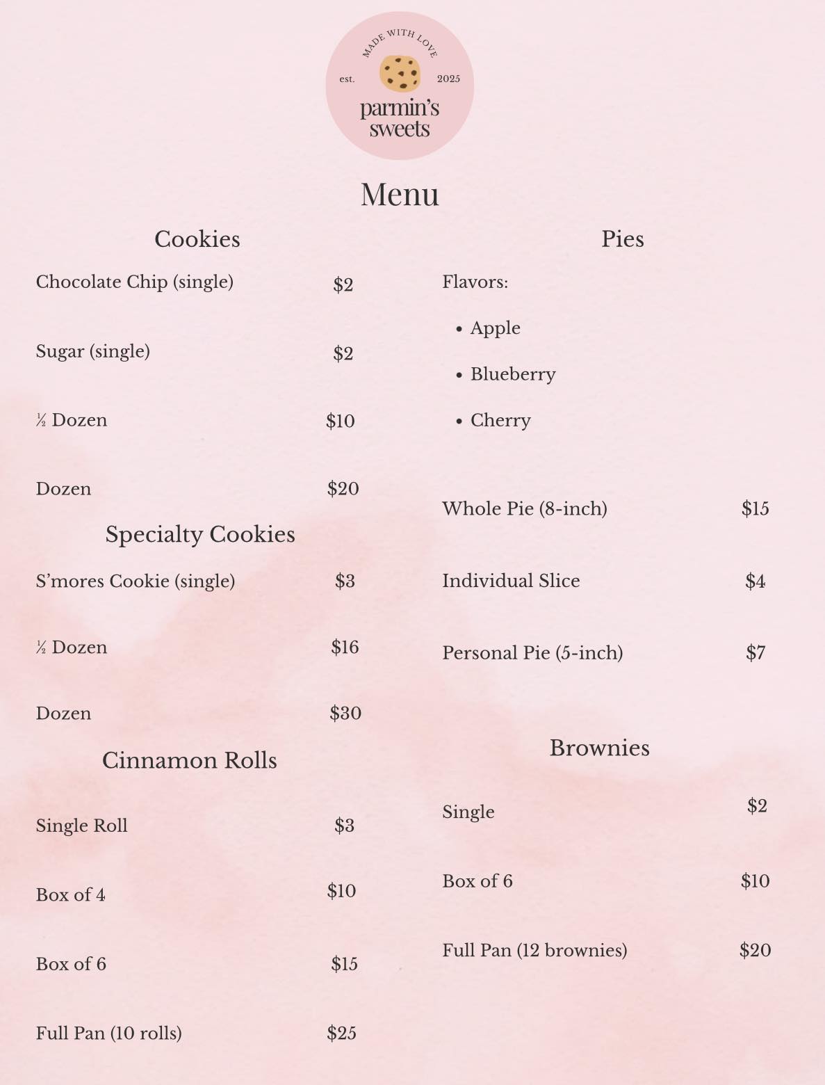 Parmin’s Sweets - Our new menu is officially live! 🥳 So... | Facebook