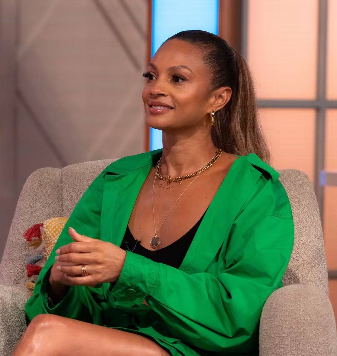 alesha dixon green dress (@AleshaDixon) - Mentions high slit formal gown