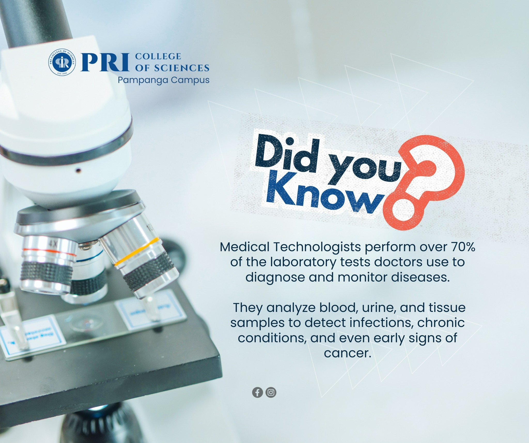 PRI - 🧪 Did You Know? Medical Technologists perform over 70% of the ...