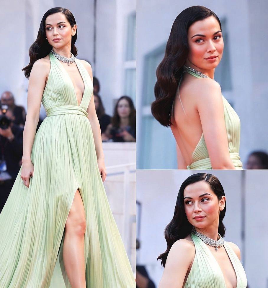 ana de armas green dress stuns in light gown at Venice Film Festival red carpet Pink Collection