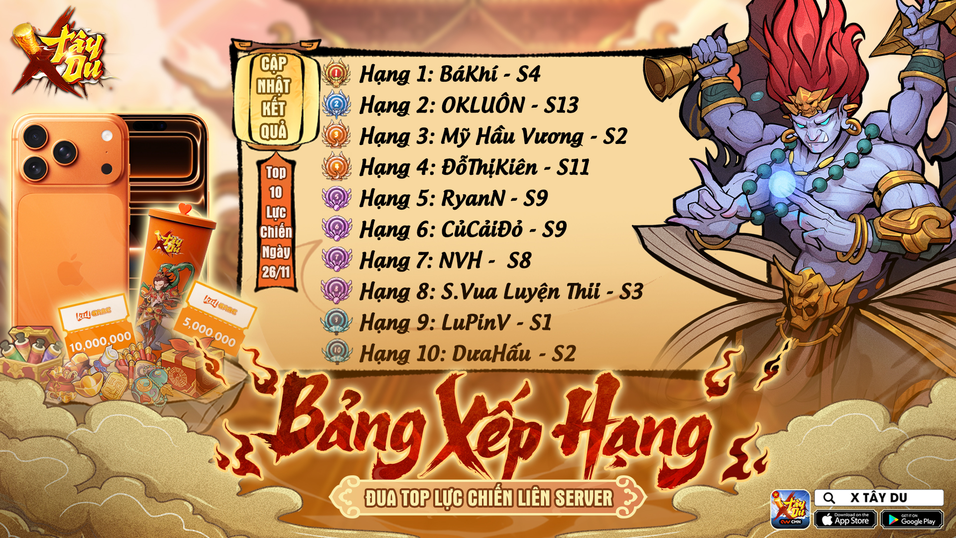 X Tây - CẬP NHẬT KẾT QUẢ BẢNG XẾP HẠNG ĐUA TOP LỰC CHIẾN LIÊN SERVER 📱 ...