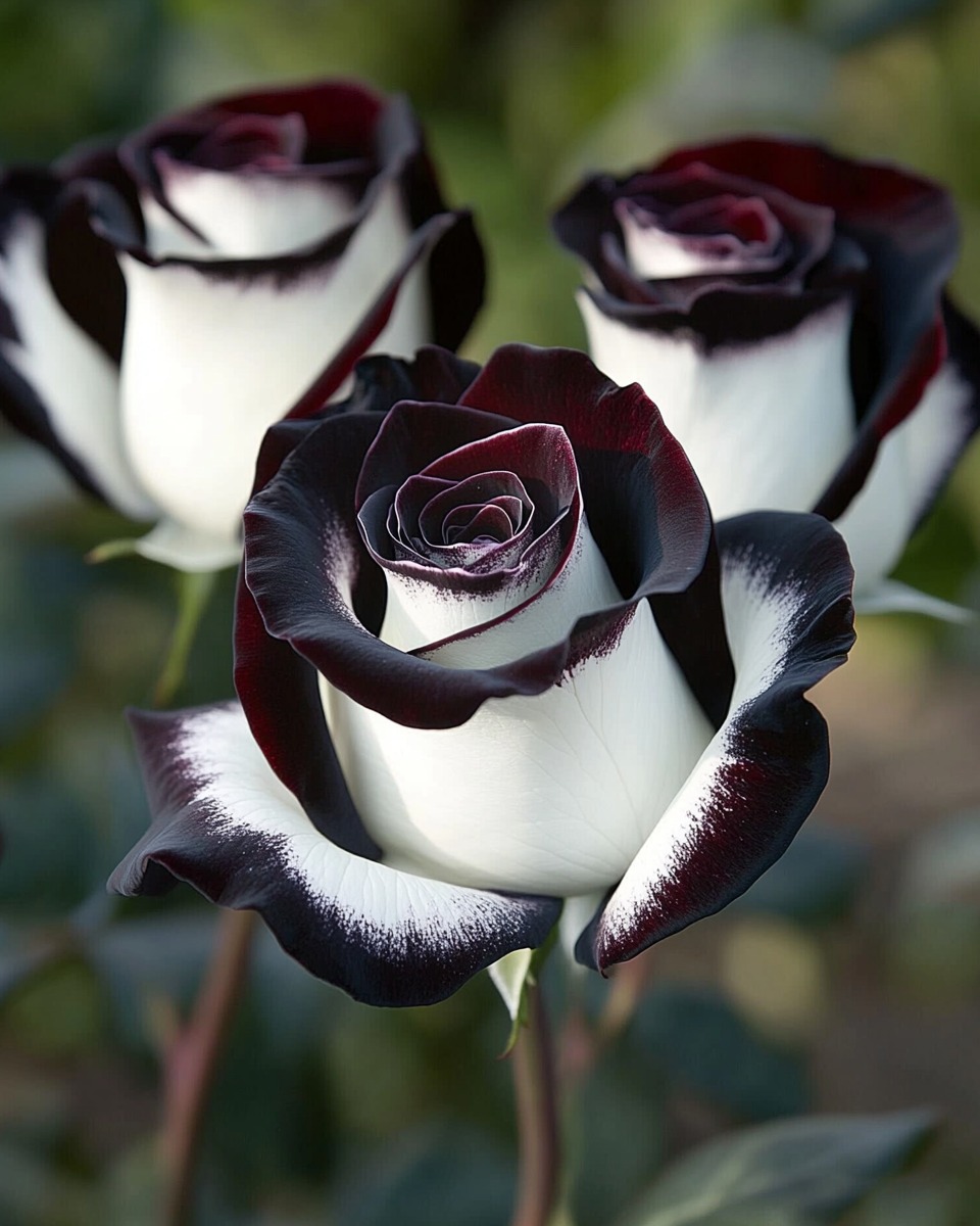 🌹 Black Baccara and White Hybrid Roses 🌹 Exquisite roses with