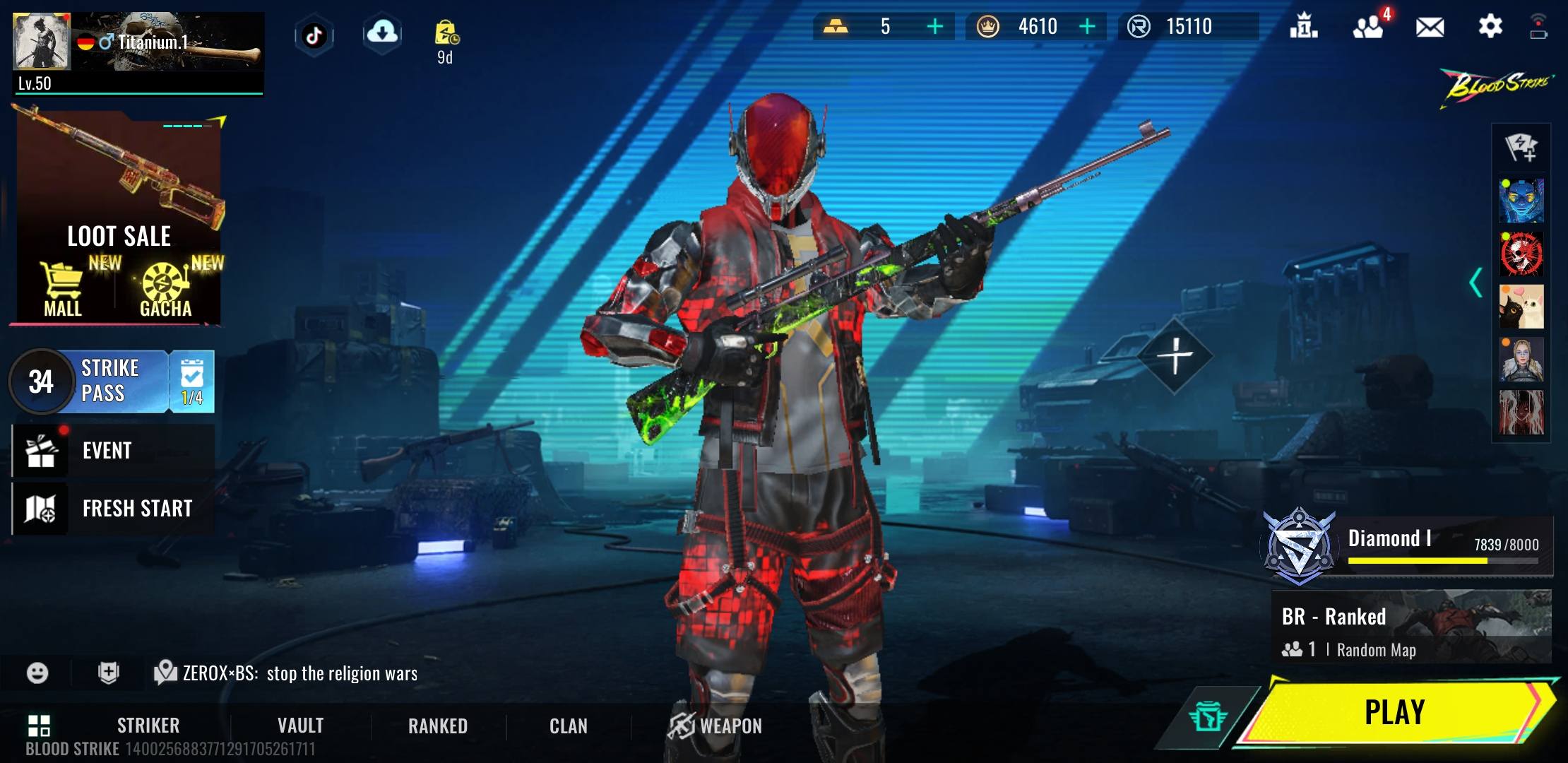 Project Blood Strike account for sale with upgraded weapon and skins