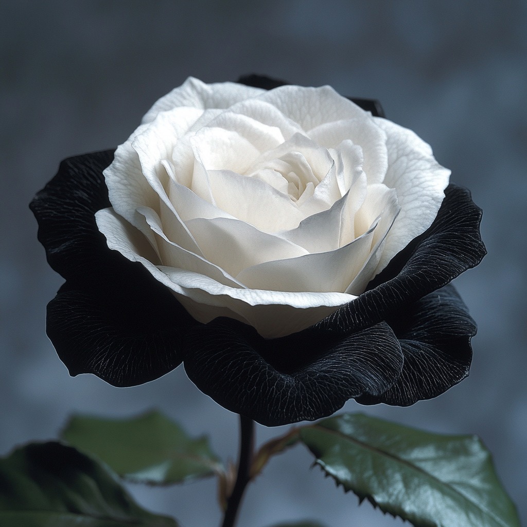 Black velvet and pearl white roses in perfect balance