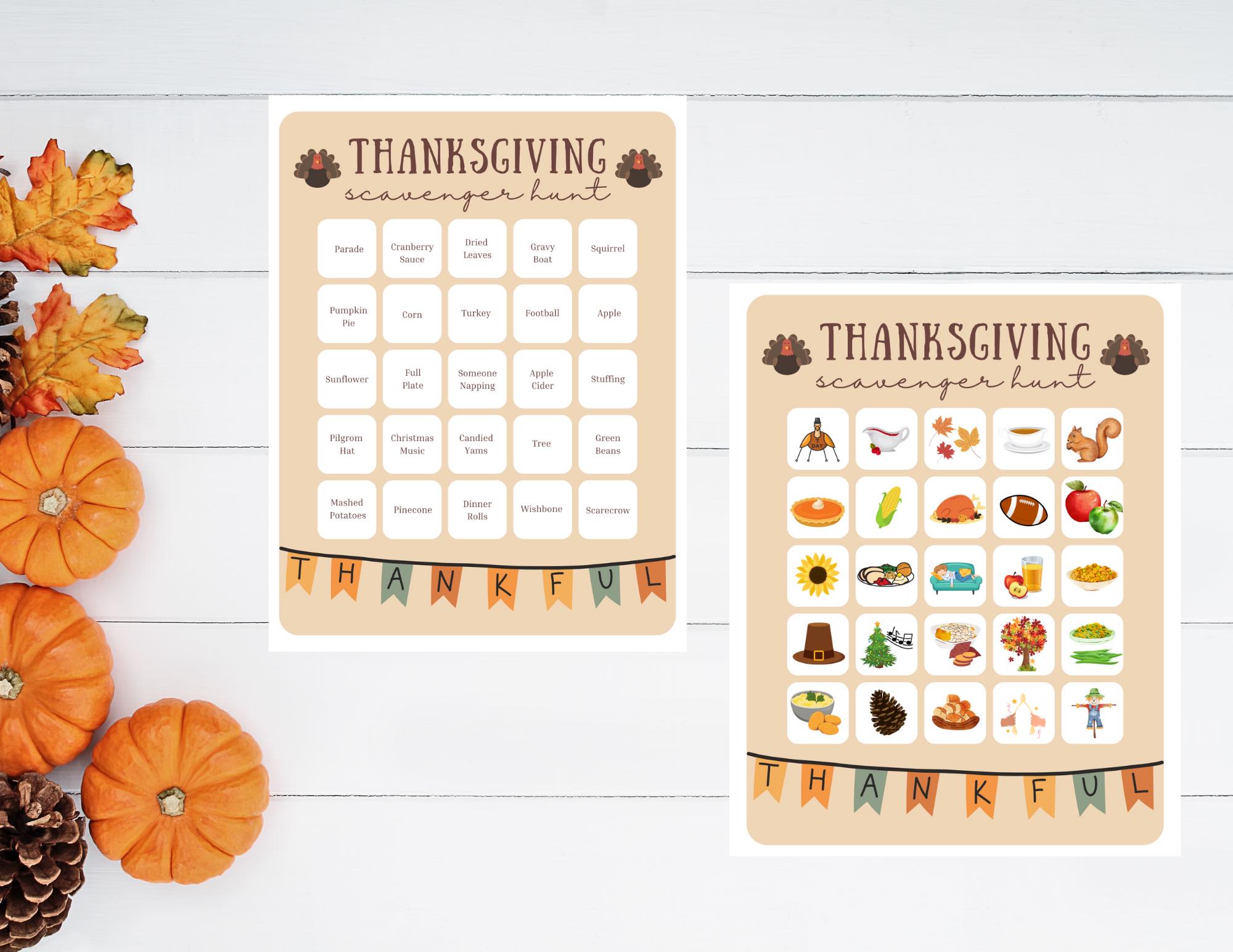 Thanksgiving Scavenger Hunt Game Cards - 30 Pack Fall Pumpkin Party Games For Adults & Family Activities