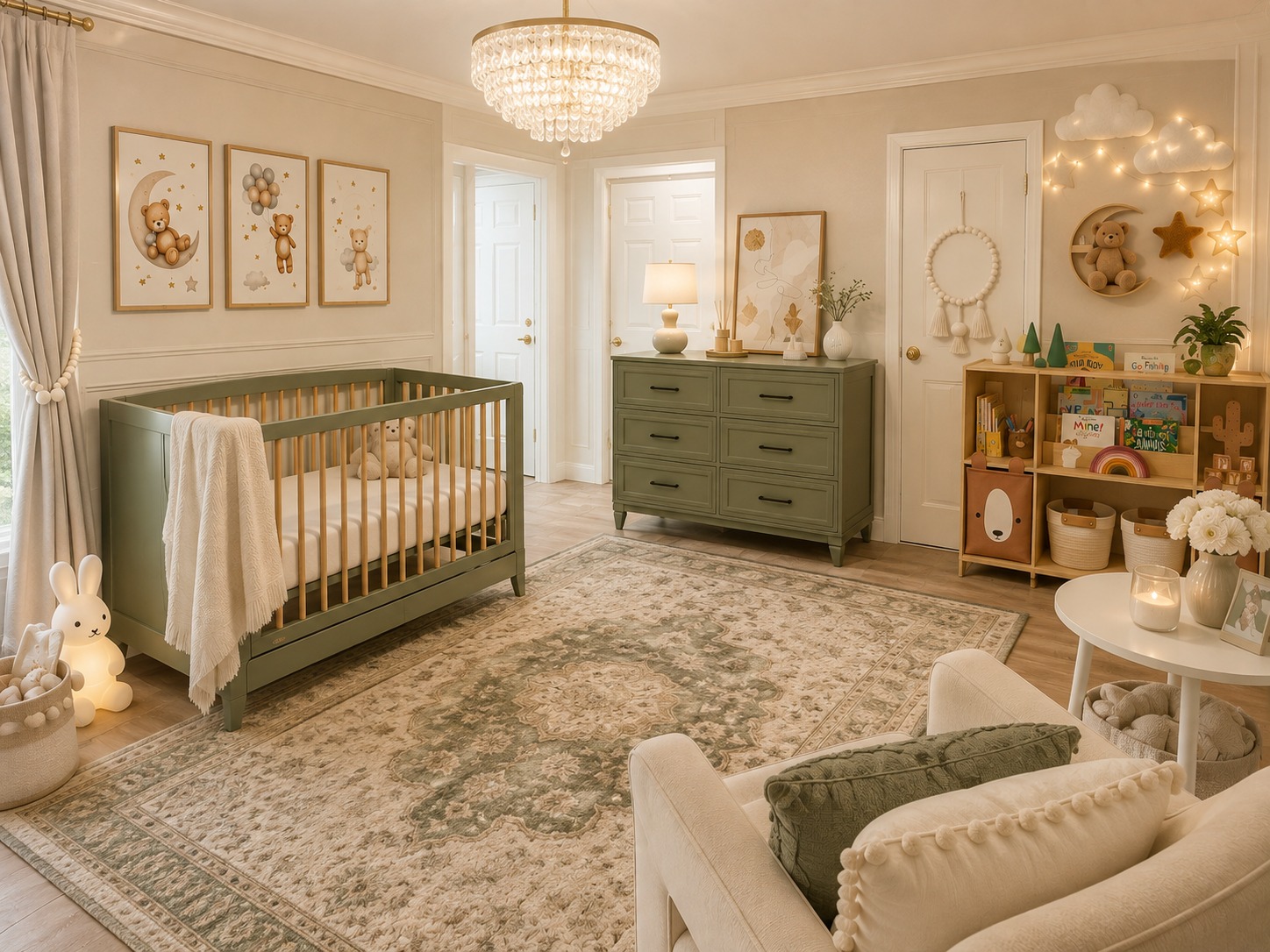 sage green dresser nursery Neutral decor ideas with furniture Gilded Noir dress