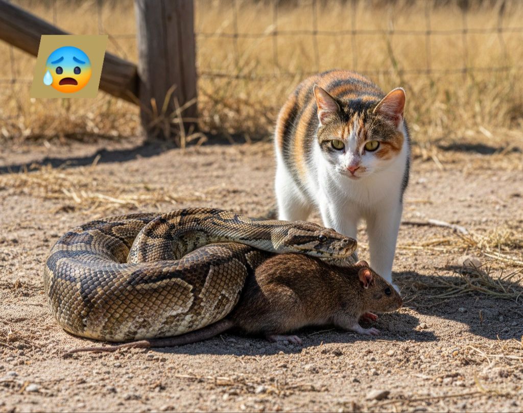 animal - A Python Confronts a Kitten While Its Mother Stands Guard😭🐍🐱 # ...