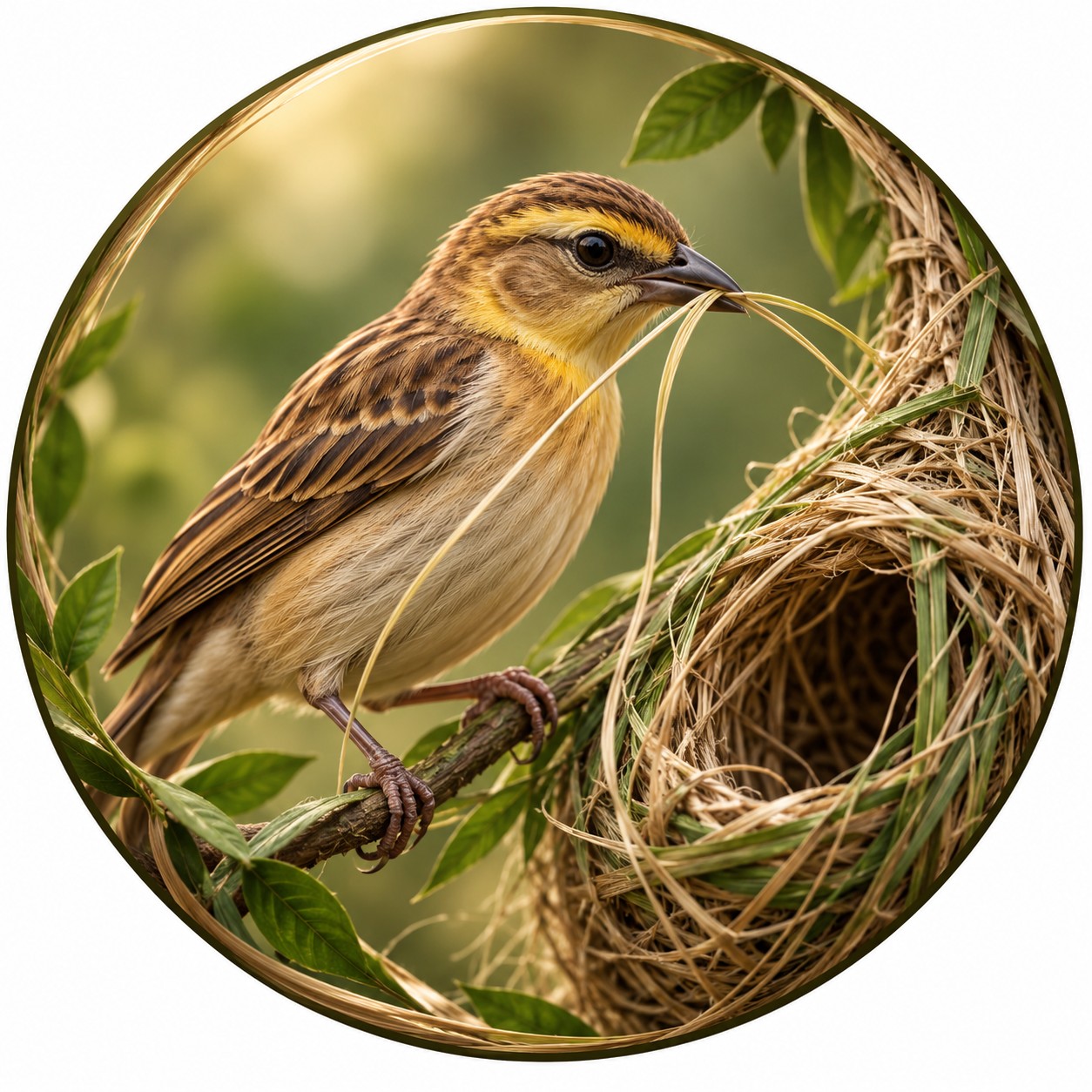 This fiery bird weaving a suspended home between two reeds is pure ...