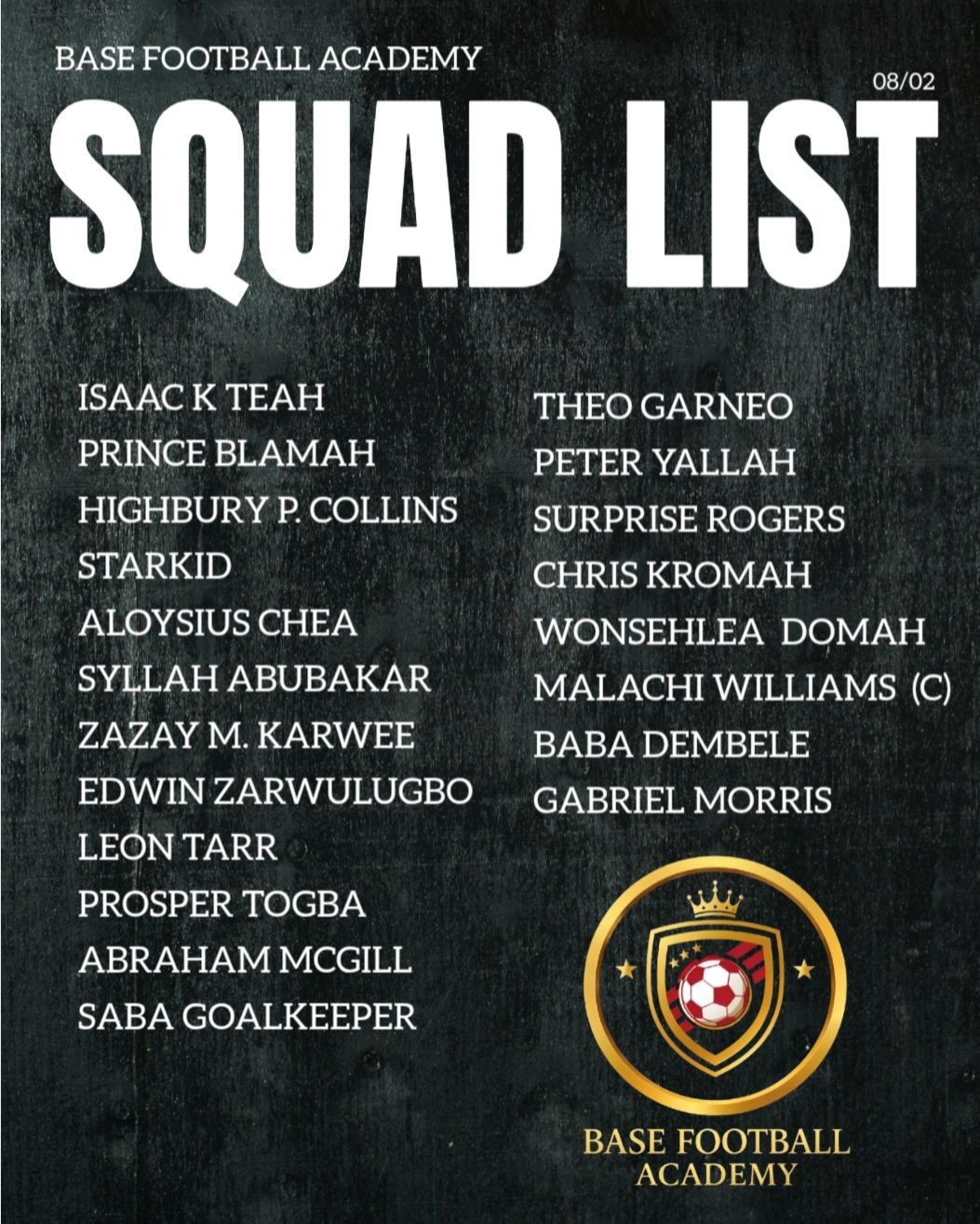 🖤💛 MATCHDAY SQUAD ANNOUNCEMENT 💛🖤... - Base Football Academy | Facebook