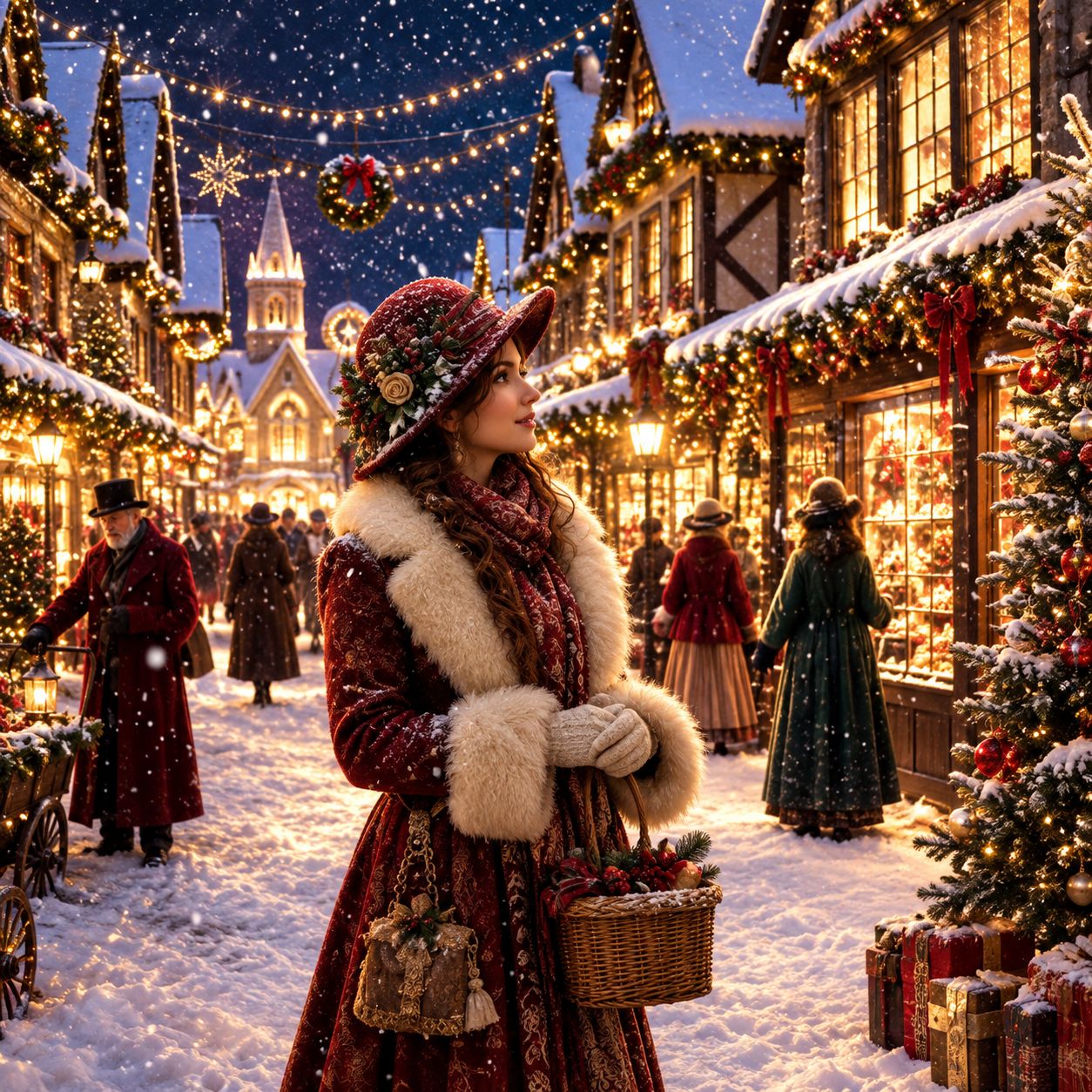 city sidewalks busy sidewalks dressed in holiday style atmosphere and Christmas decorations on WELCOME15