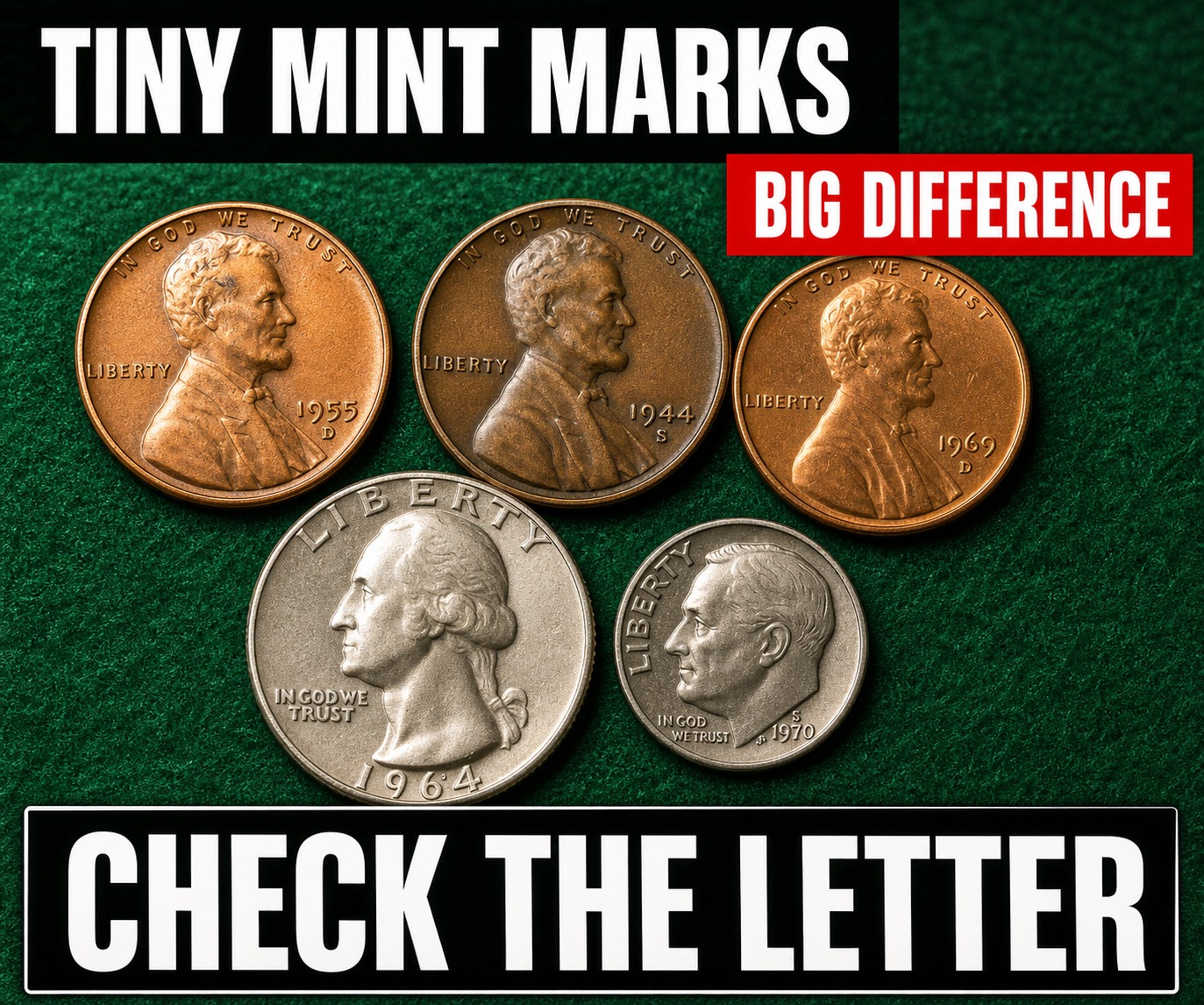 What do the letters and numbers on coins signify?