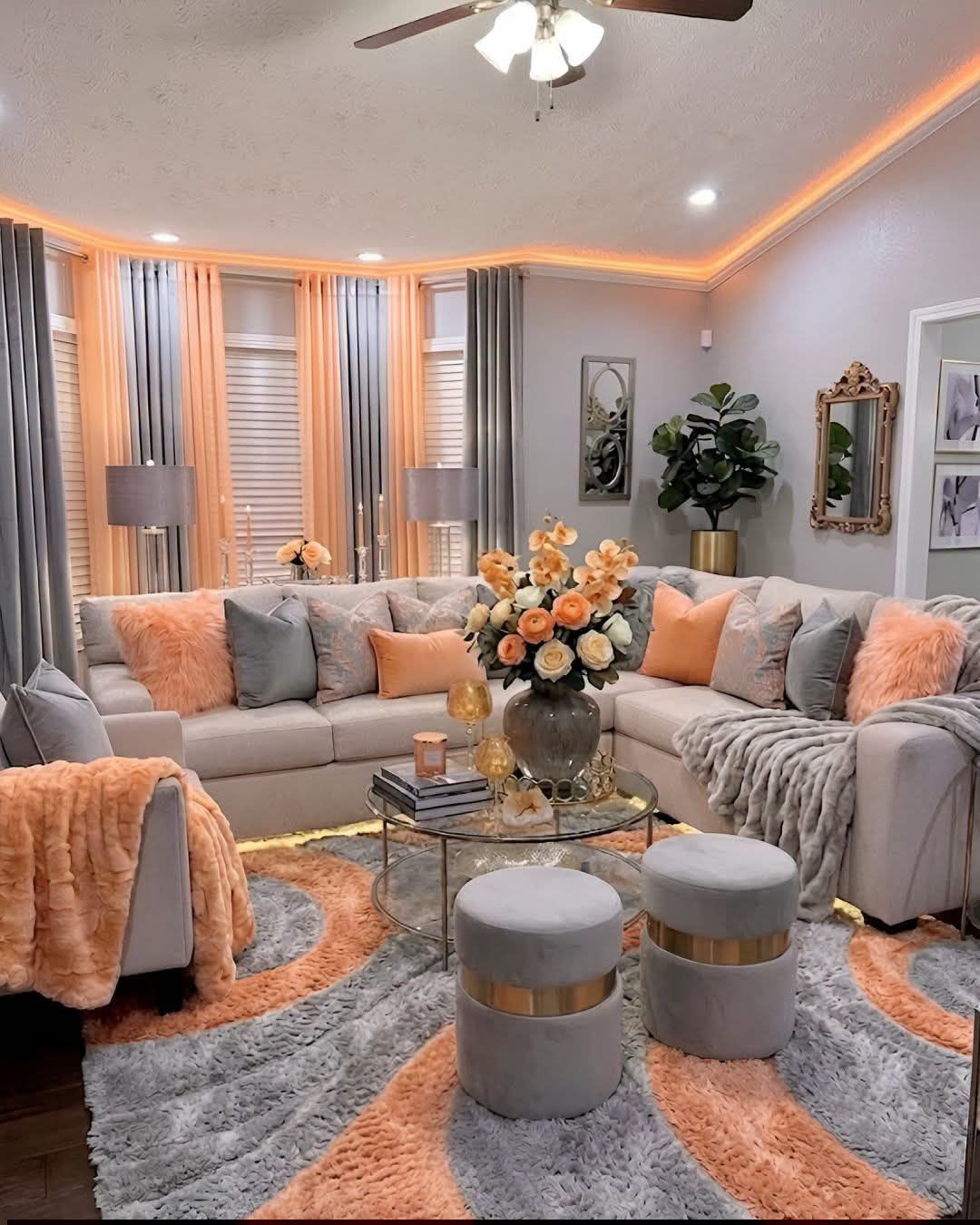What are peach and lilac living room decor ideas?