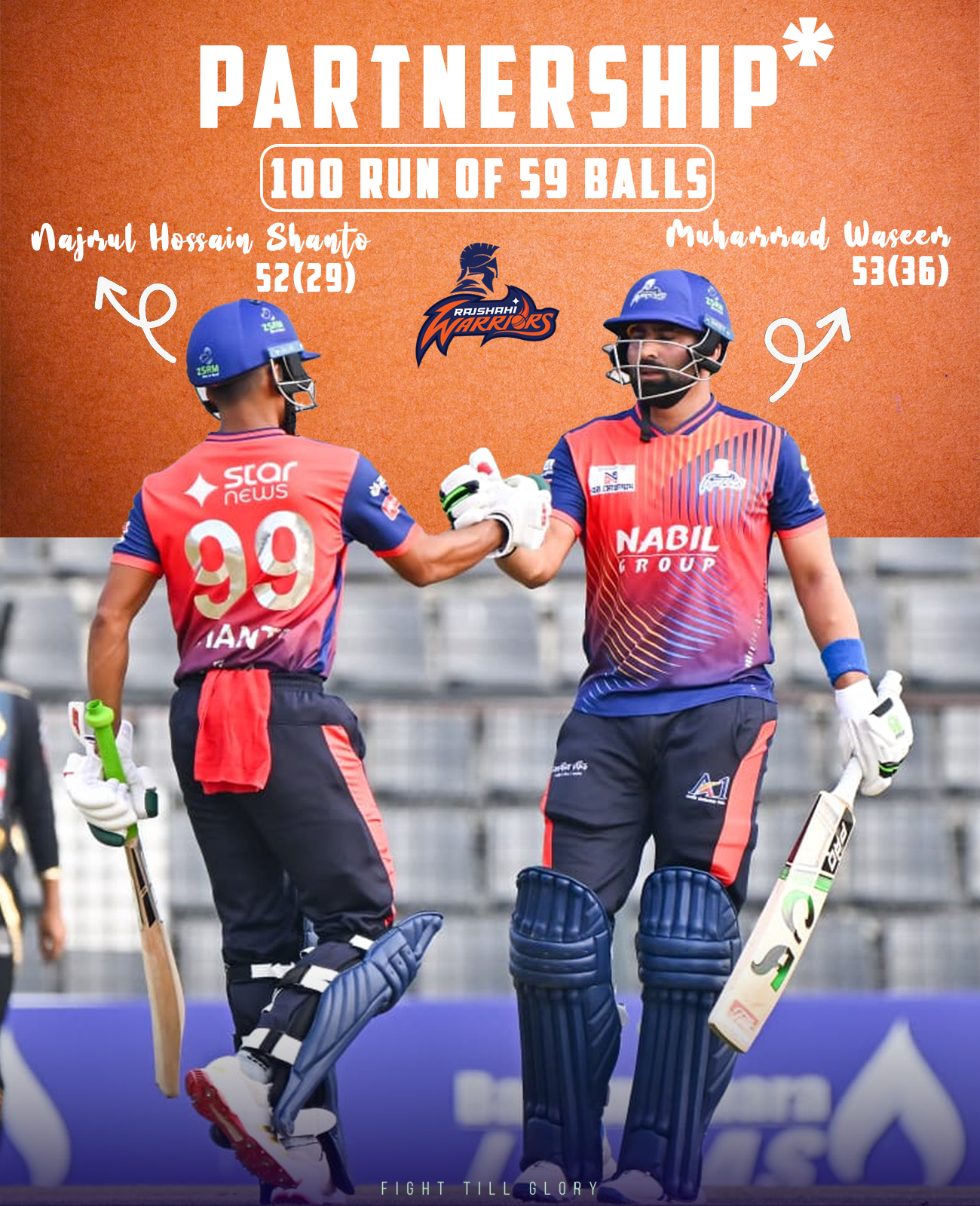 Rajshahi - Najmul Shanto 🤝 Muhammad Wasim 🔥 A solid 100-run partnership ...