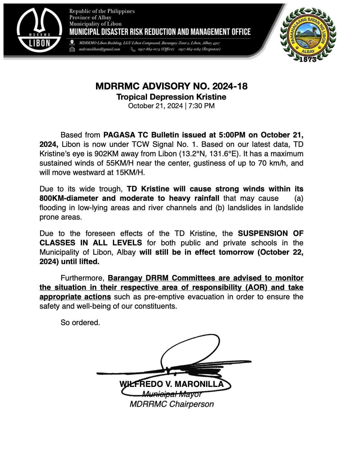 MDRRMC ADVISORY NO. 2024-18 Tropical... - DepEd Pantao Nhs