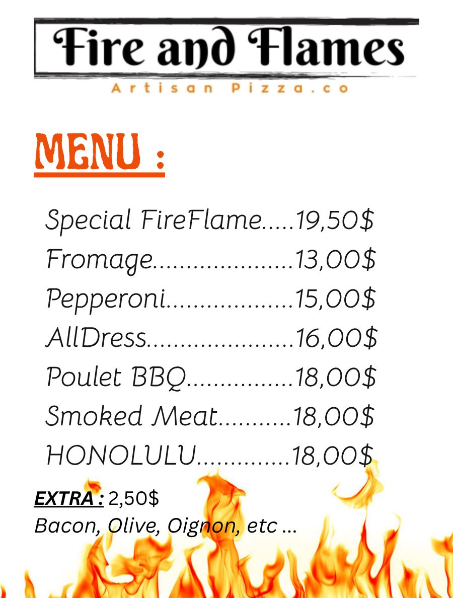🔥🍕 MENU OFFICIEL 🍕🔥 - Fire and Flames Pizza Co | Facebook