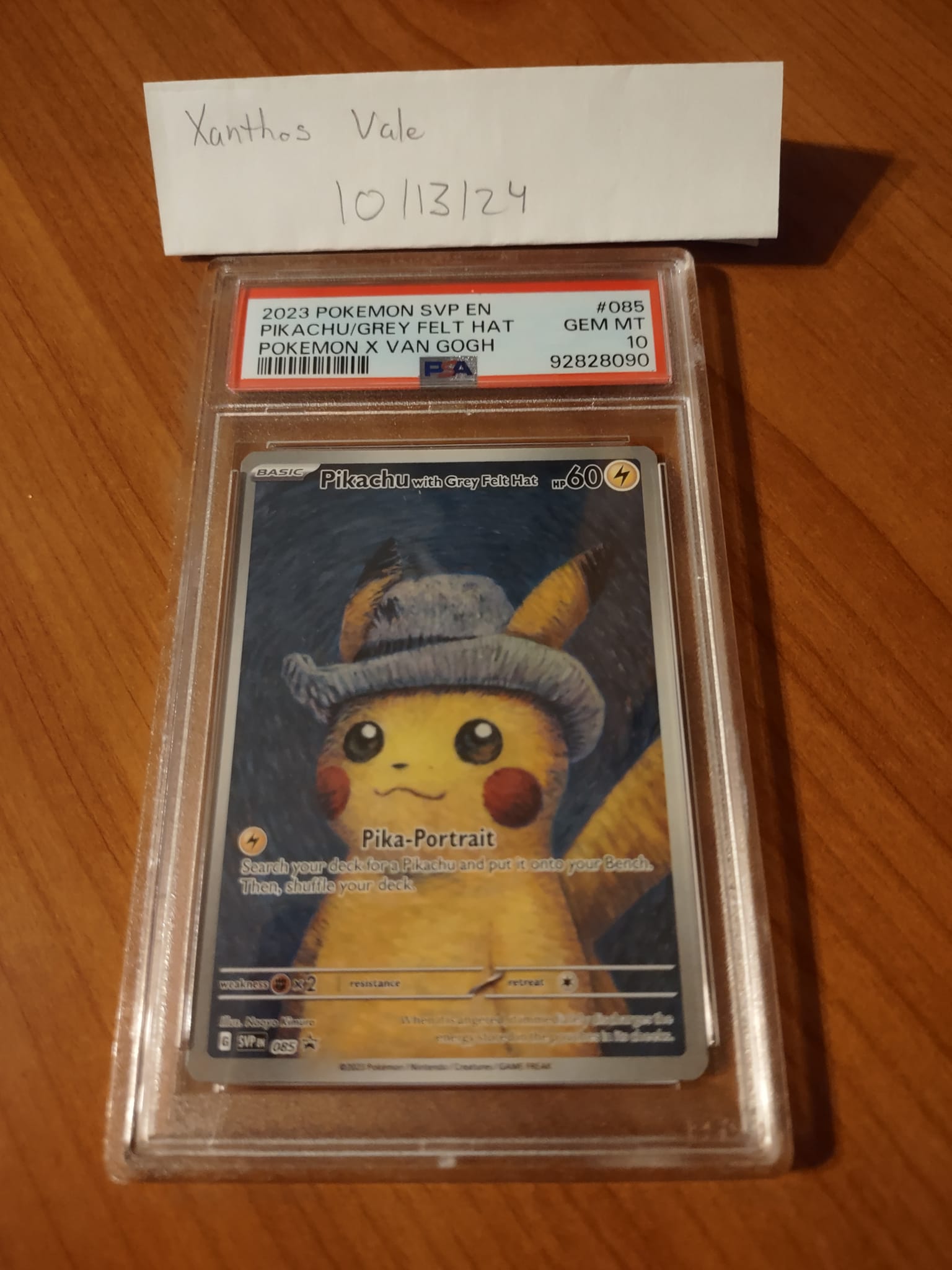 2023 Pokemon Pikachu Van Gogh Grey Felt Hat Promo #085 – PSA 10 GEM MINT