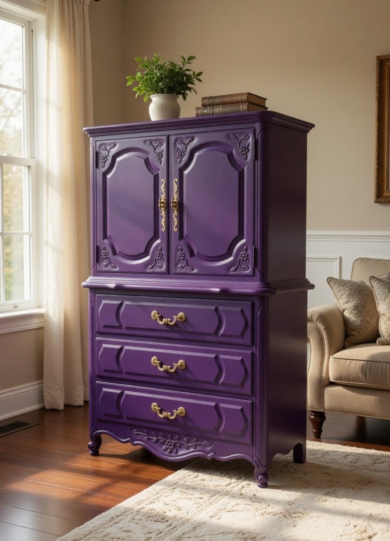 Love the color purple? 💜 Click here for beautiful purple dresser ideas! 👇🏻 https://arayofsunlight.com/purple-dresser-ideas/ Let us know which dresser from our list you like the best!
