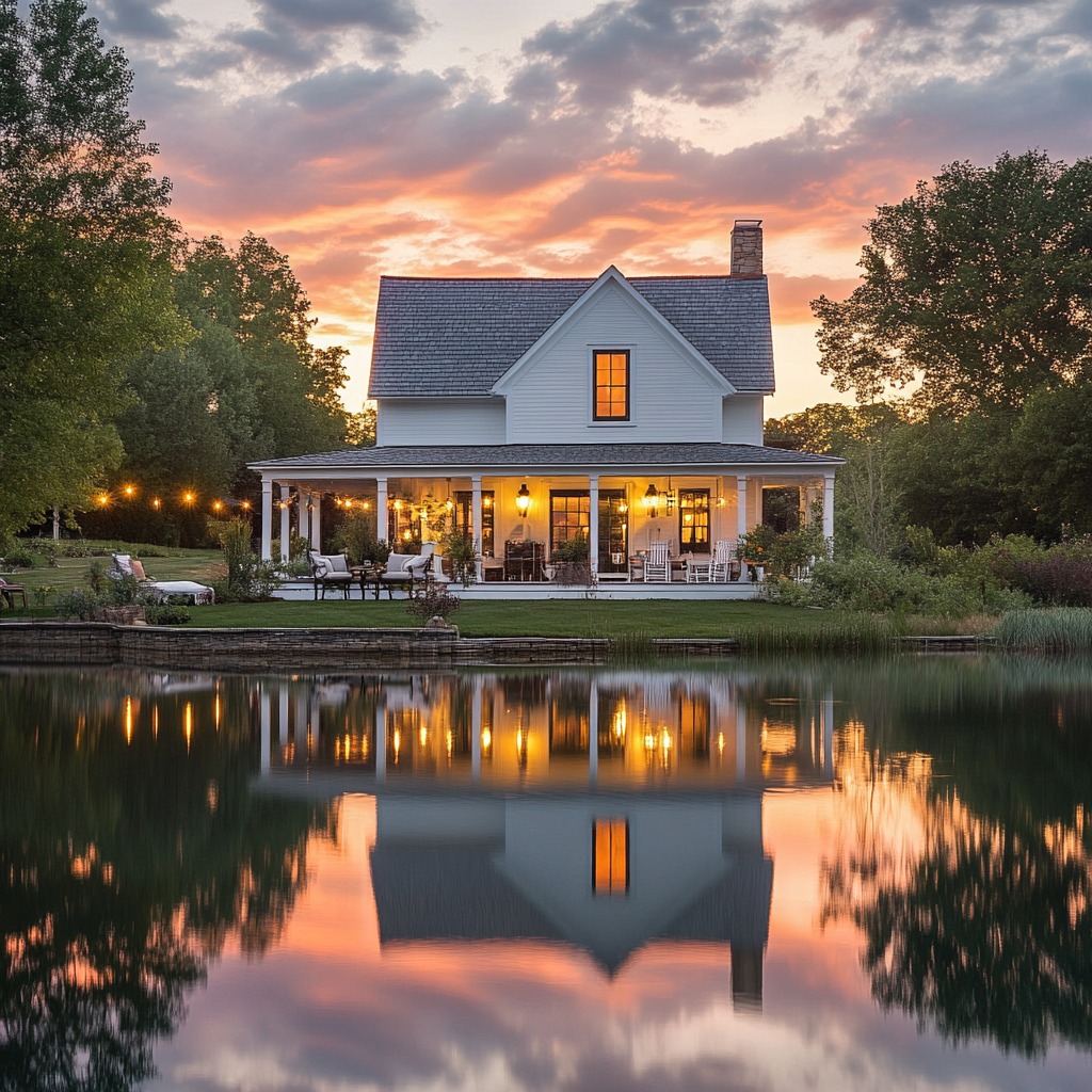 Golden hour at the lake house. ✨🏡🌅