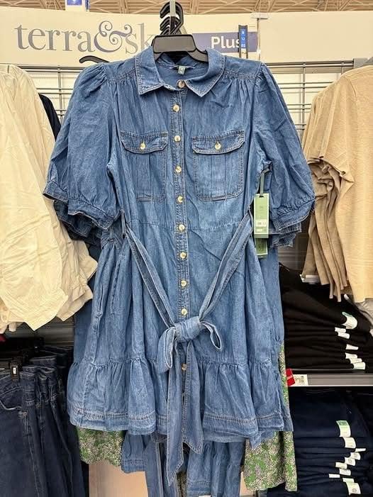 Cute Terra & Sky denim dress with puff sleeves at Walmart
