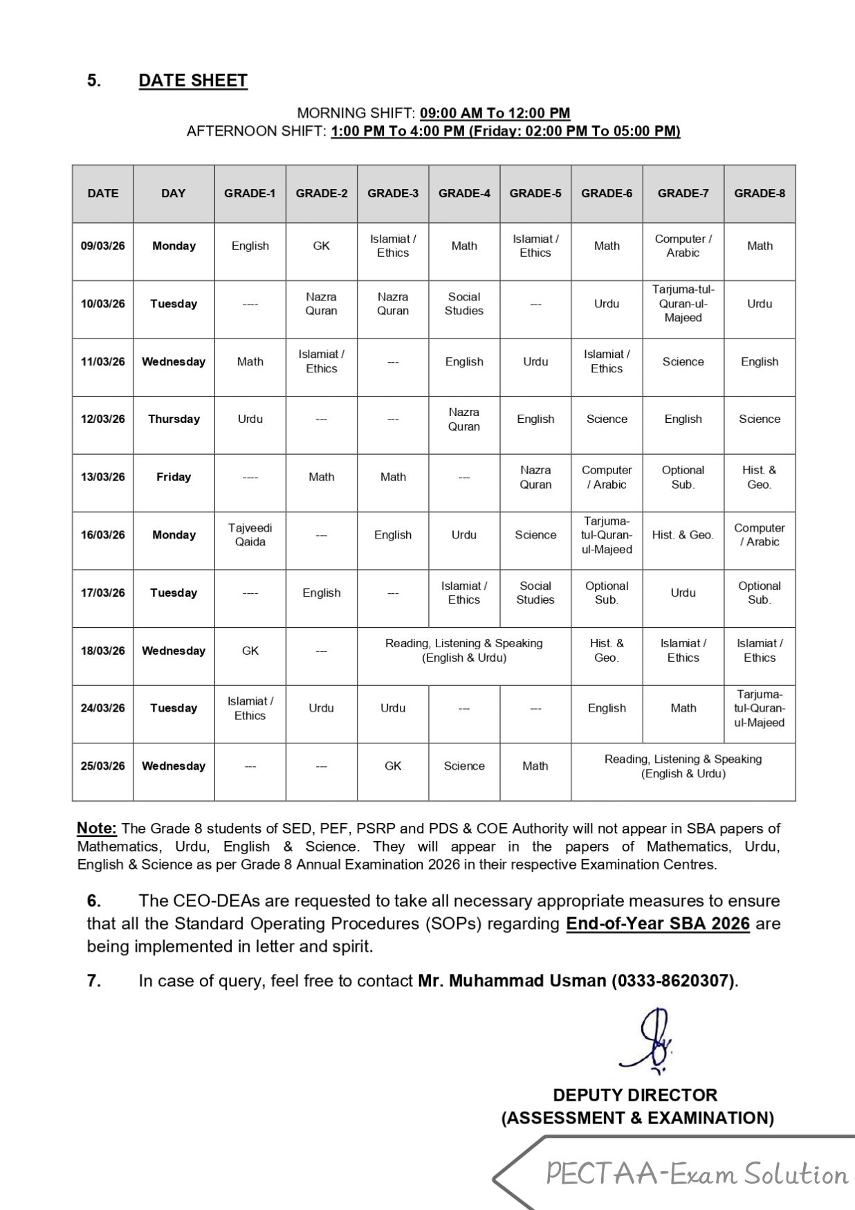 ♦ Date Sheet→PECTAA SBA-2026... - PECTAA-Exam Solution | Facebook