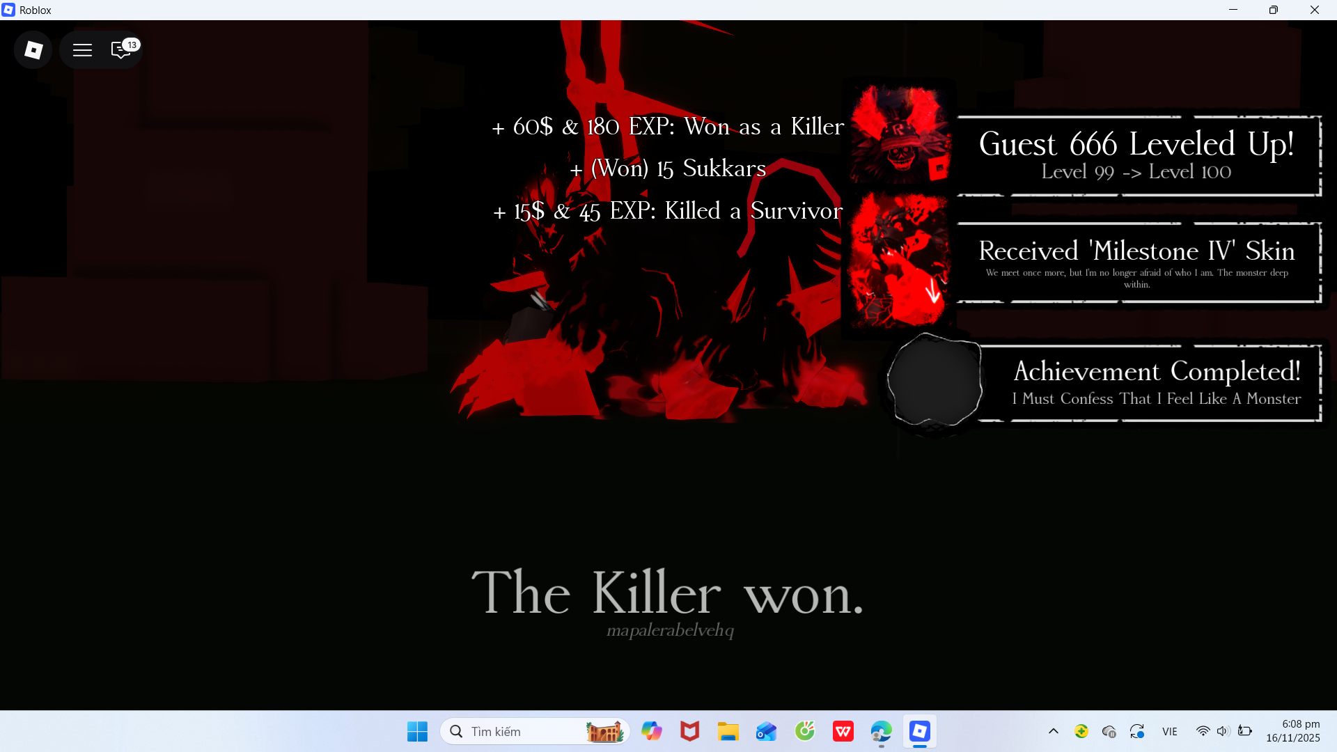 Forsaken-Roblox | now i full lvl 100 killer | Facebook