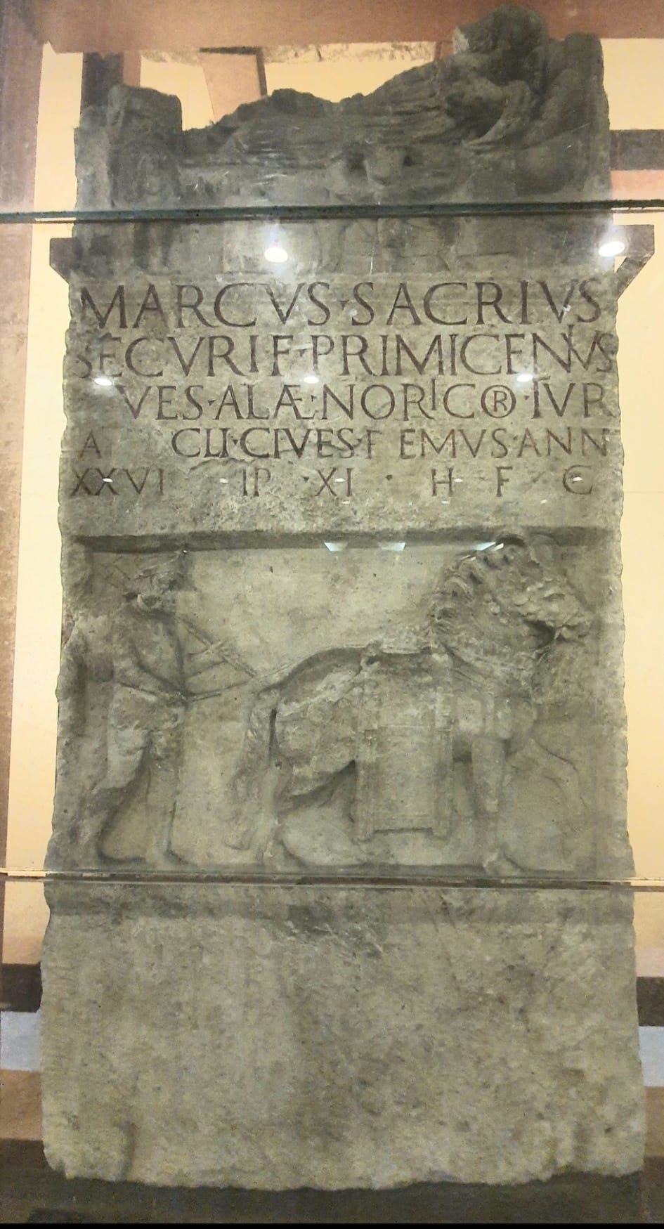 Roman - Tombstone of cavalryman Marcus Sacrius Primigenius ...