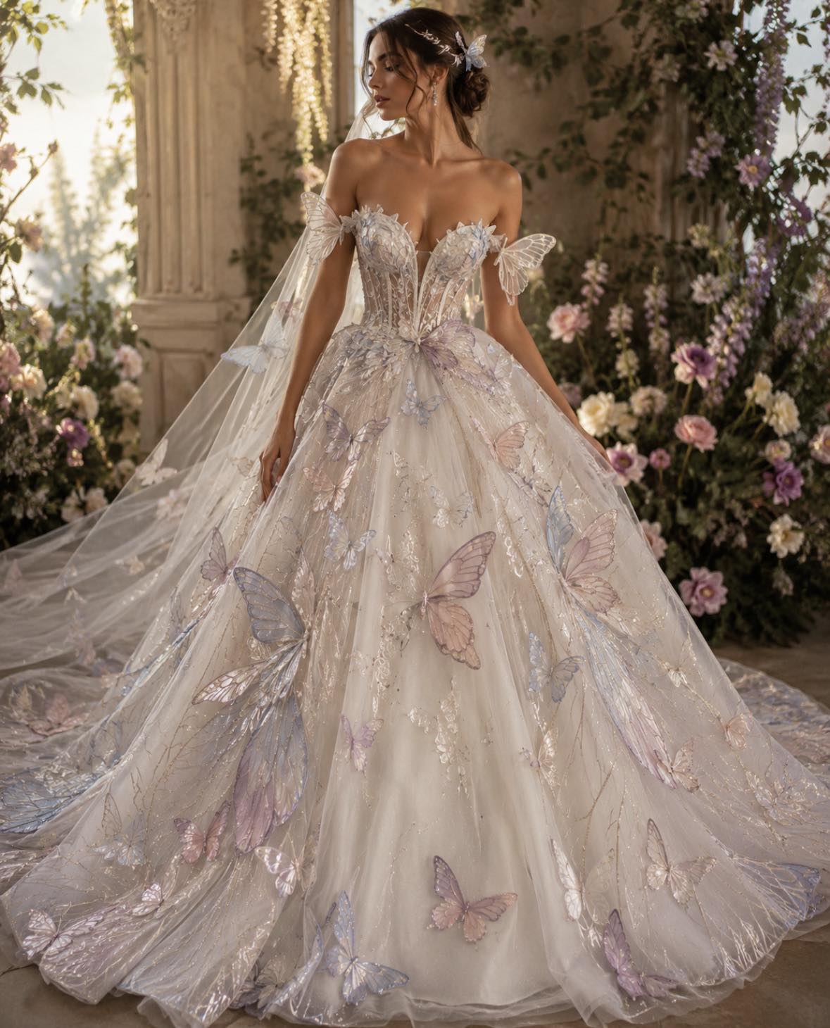 Butterfly inspired wedding dress design