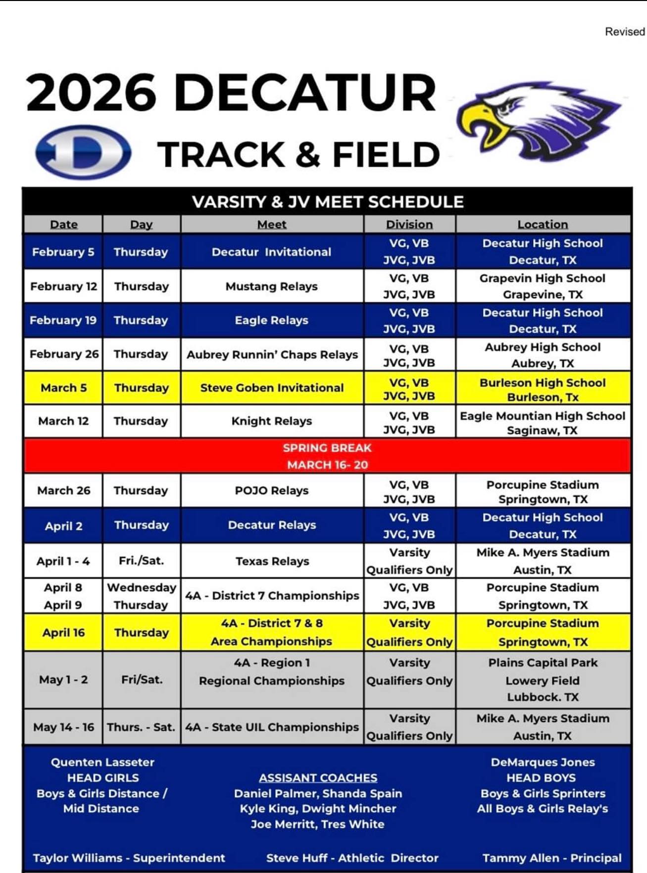 🚨 Schedule Update! 🚨 The... - Decatur Track Booster Club | Facebook