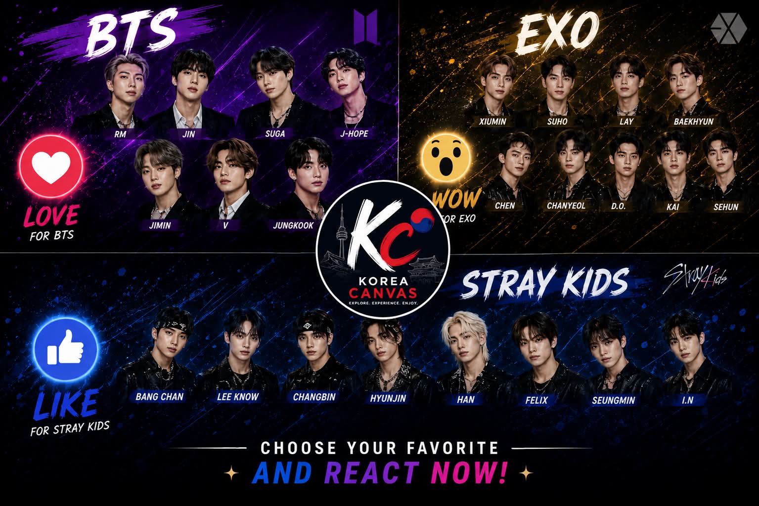 🟢EXO,BTS,Seventeen,Stray Kids