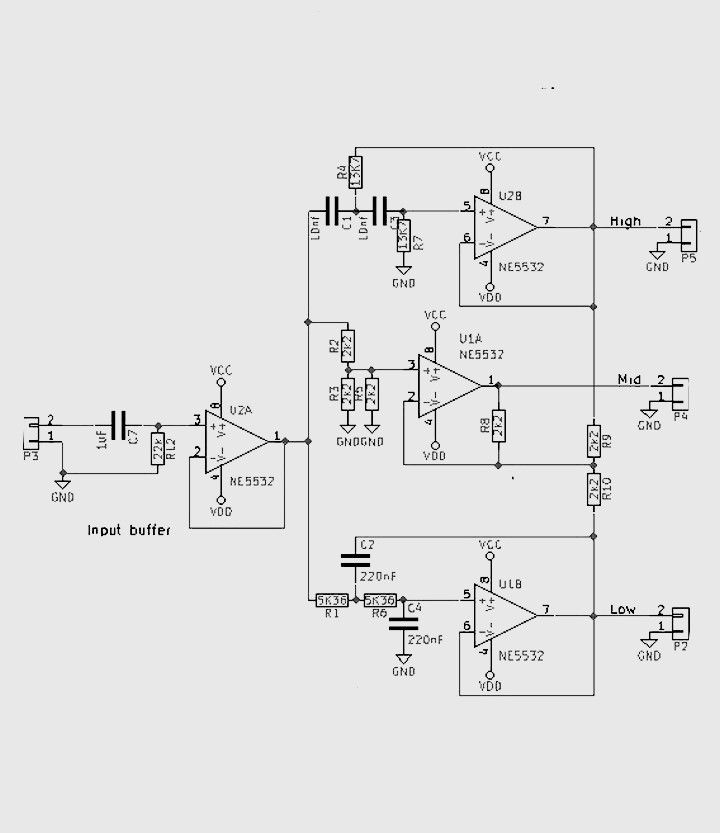 MC - Crossover with HIGH MID AND LOW. input supply is 12+/- and gnd. # ...