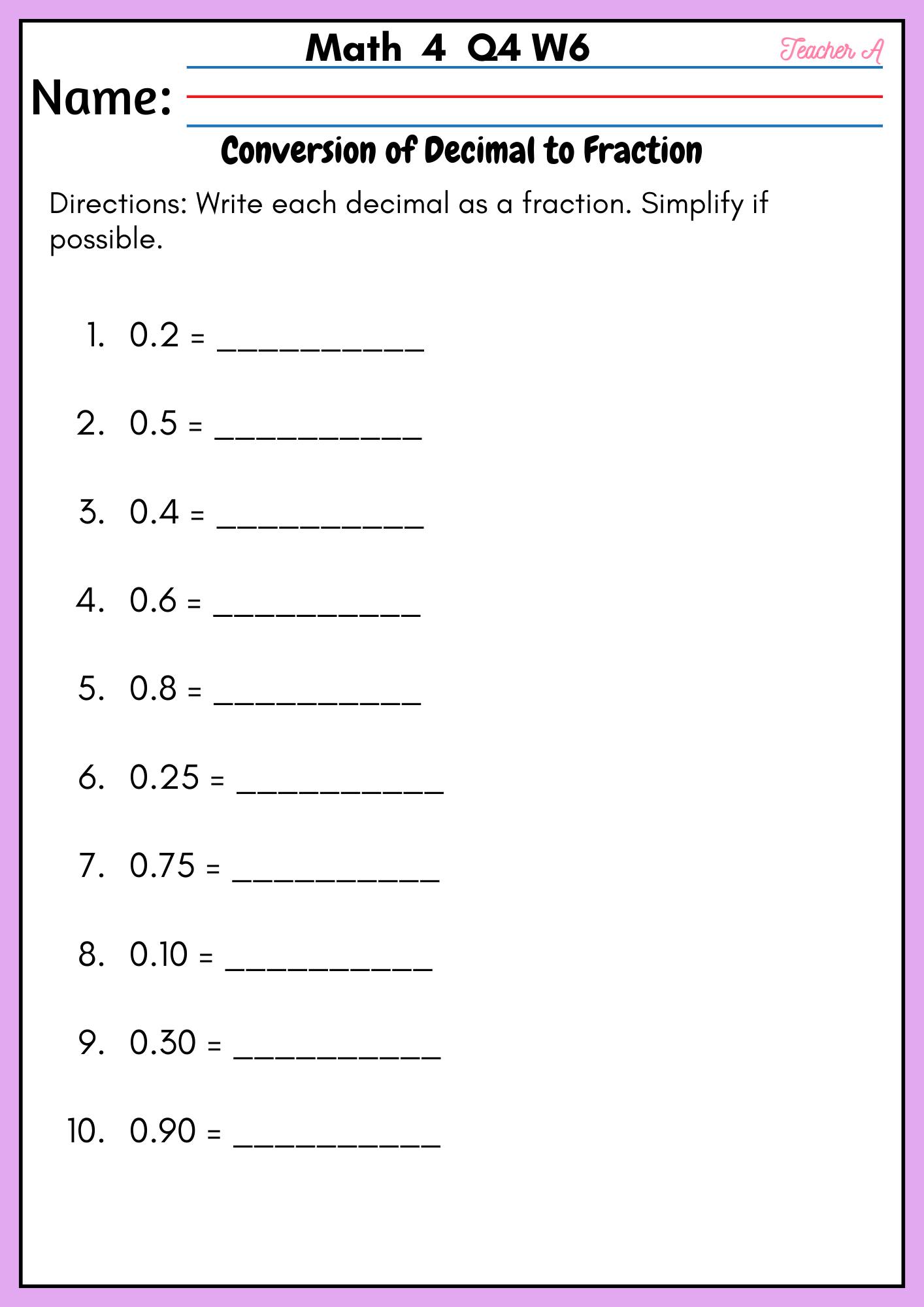 Teacher A - Grade 4 Math Q4 W6 Worksheets Follow, like,... | Facebook